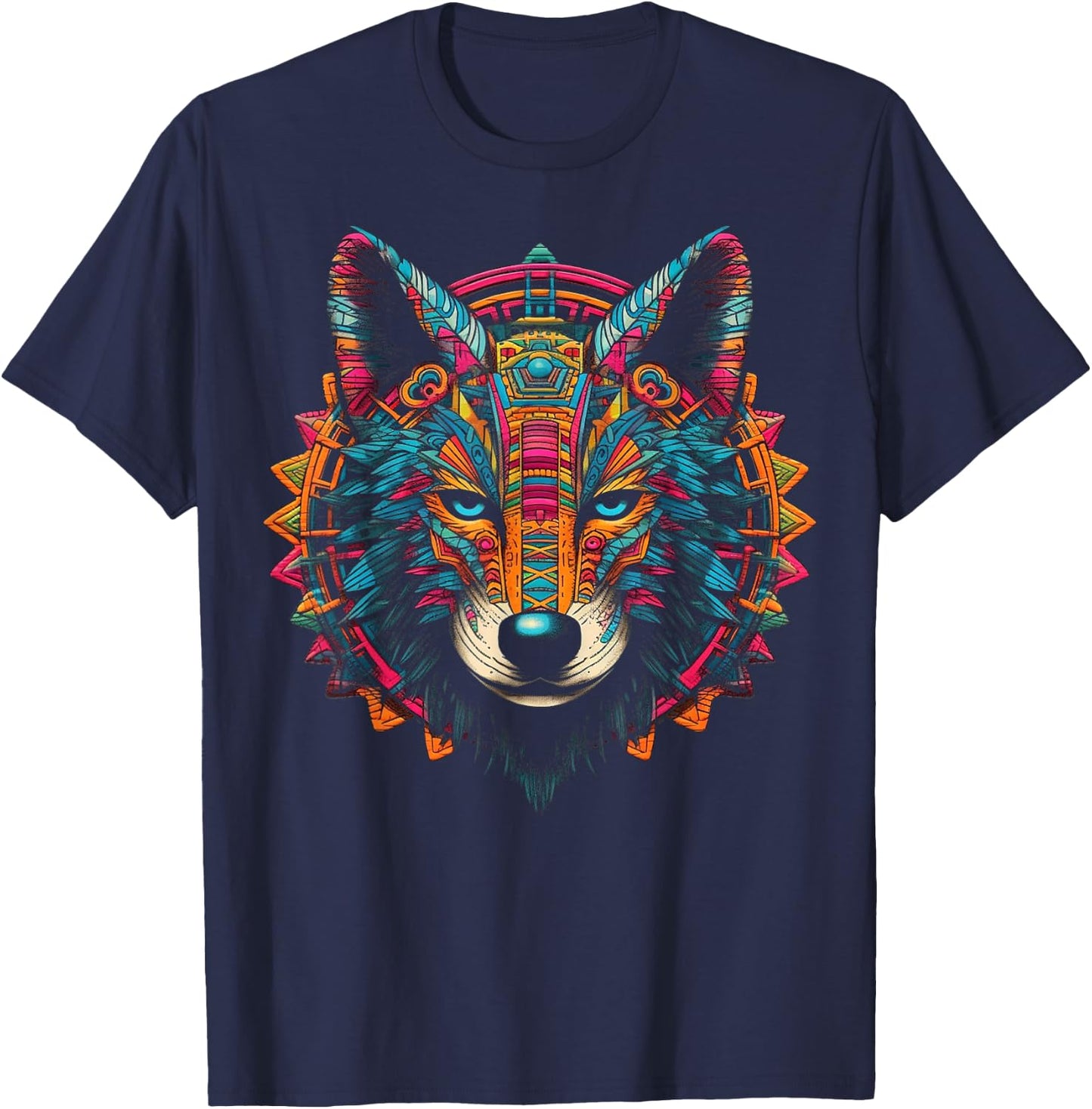 Wolf Mandala Artwork | Animal Motif Wolf T-Shirt - T-Shirt | Navy