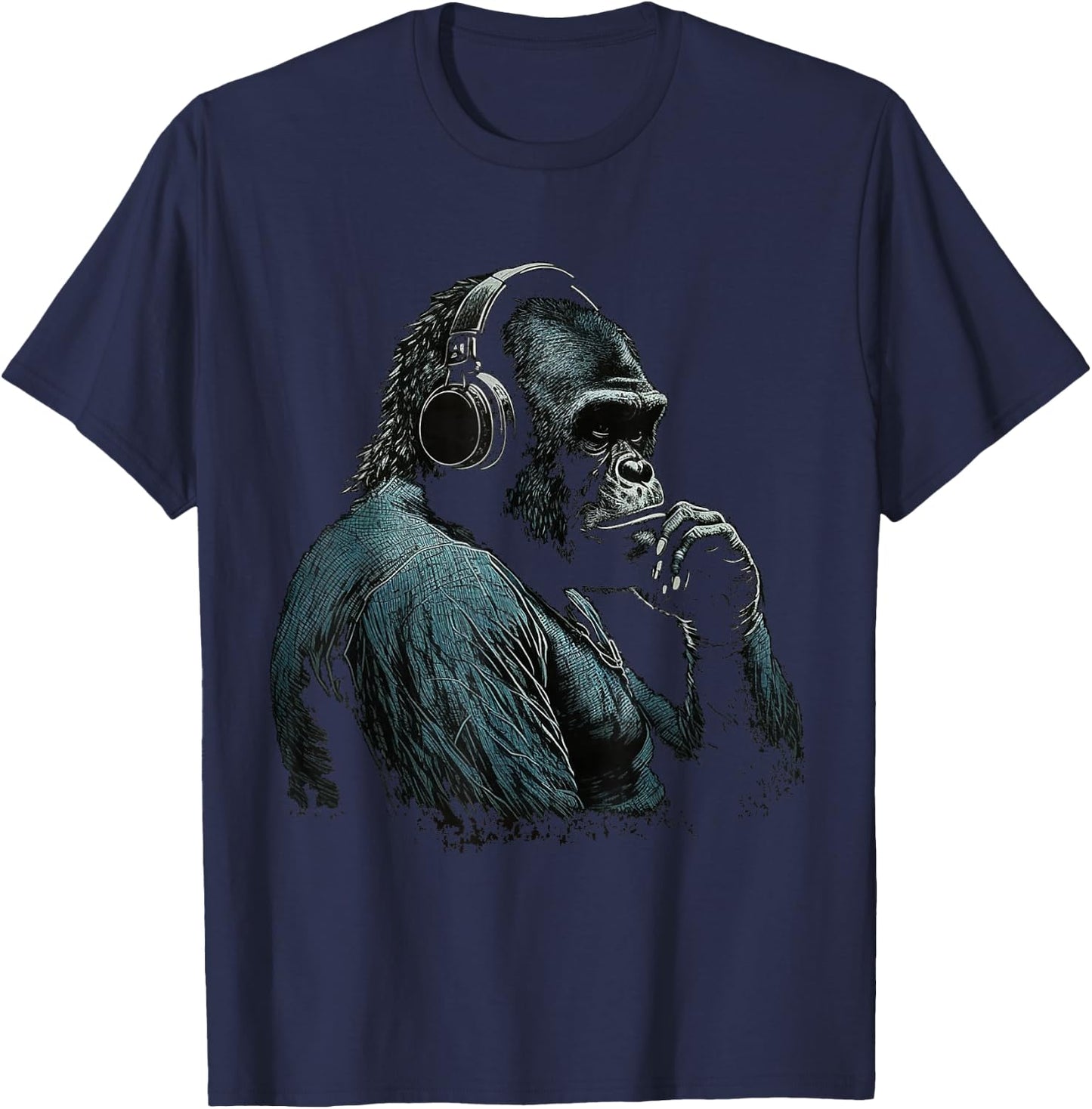 Gorilla Music Artwork Monkey Art Animal T-Shirt - T-Shirt | Navy