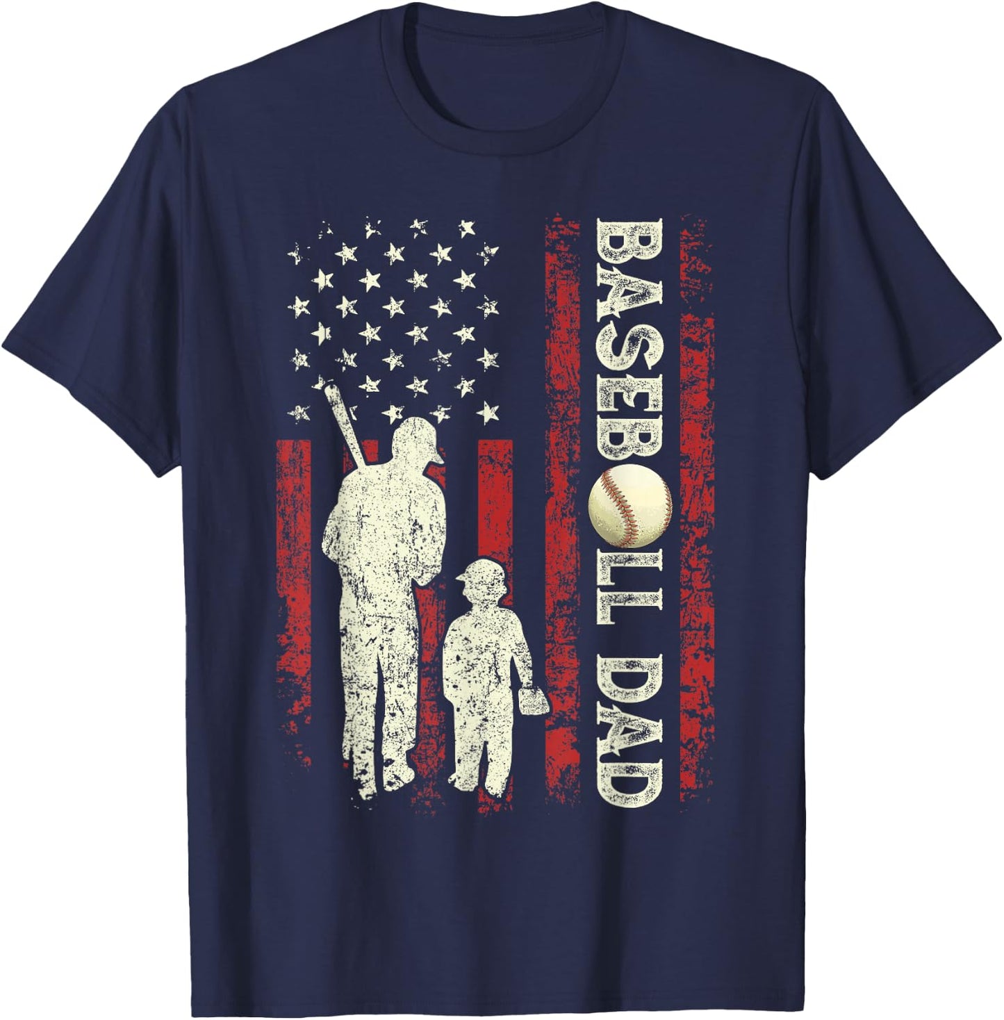 Fathers Day Baseball Dad USA Flag Gifts For Dad Men Baseball T-Shirt - T-Shirt | Navy