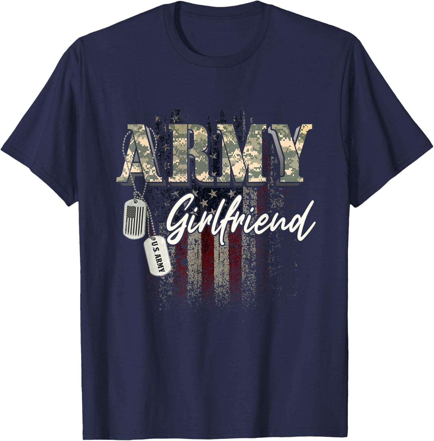 Proud Army Girlfriend American Veteran Military Gift T-Shirt - T-Shirt | Navy