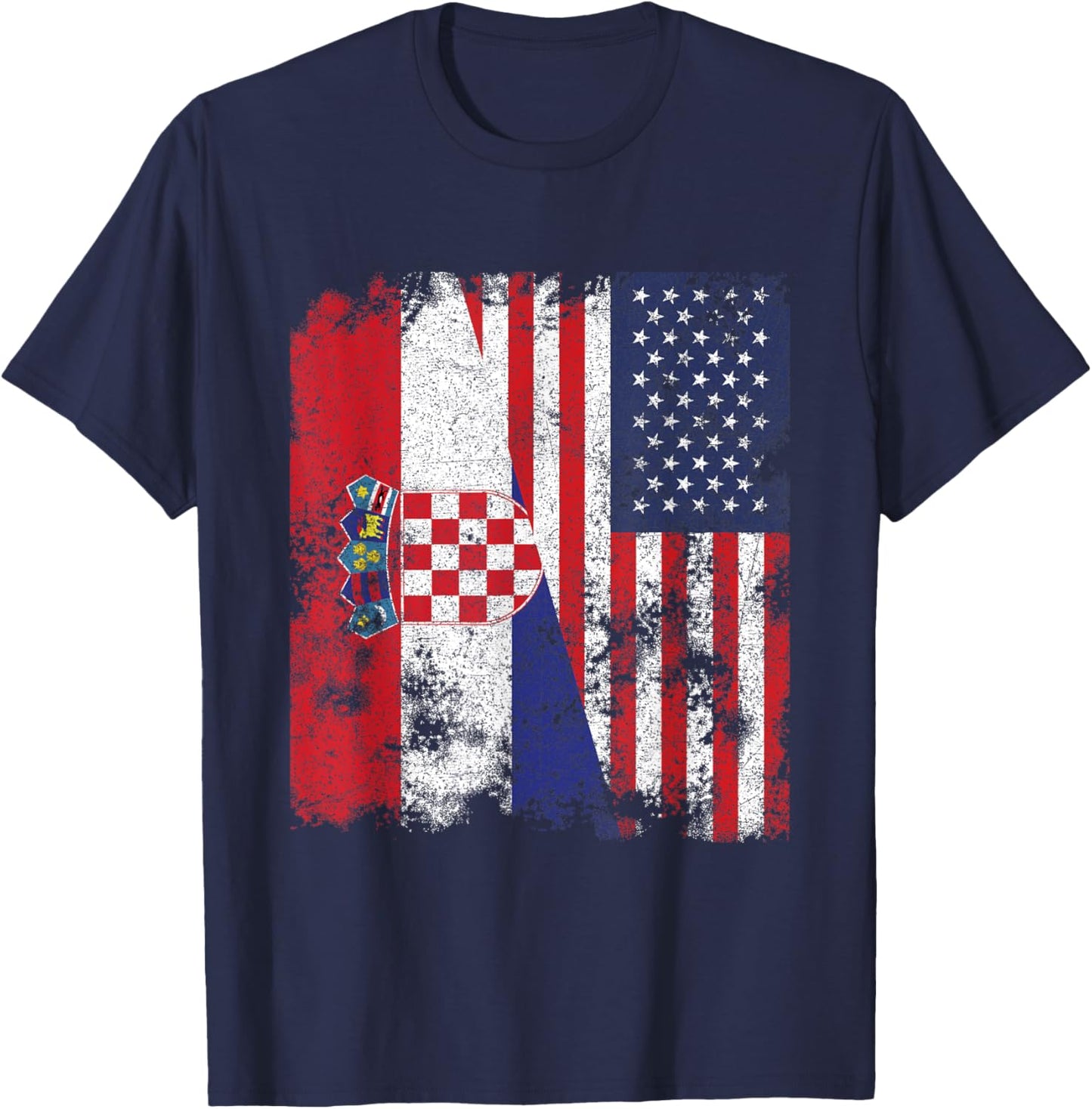 Croatia USA Flag Distressed - Half American T-Shirt - T-Shirt | Navy