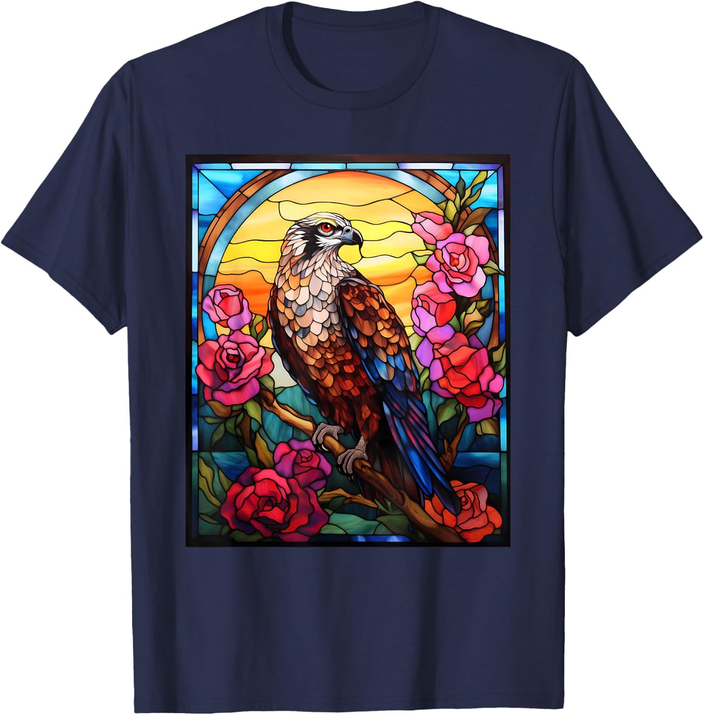 Stained Glass Style Osprey T-Shirt - T-Shirt | Navy