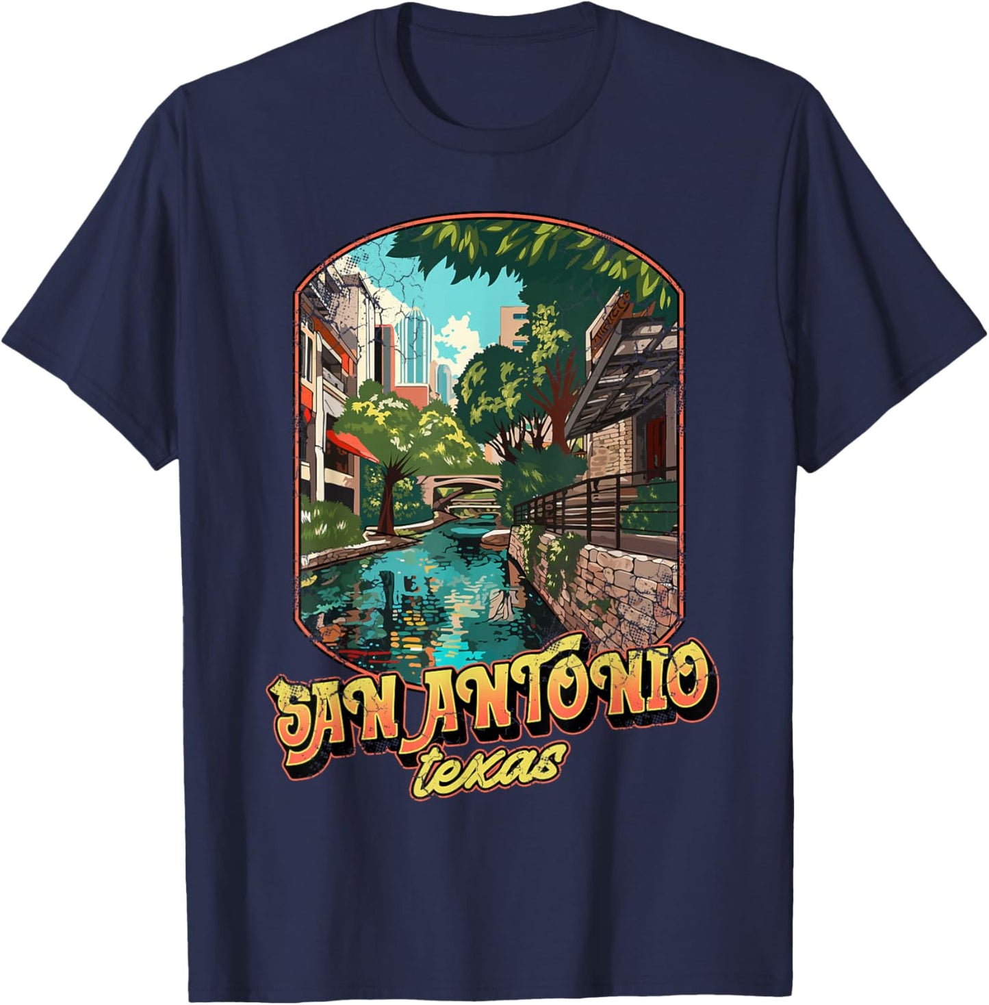San Antonio Texas City Design Distressed T-Shirt - T-Shirt | Navy