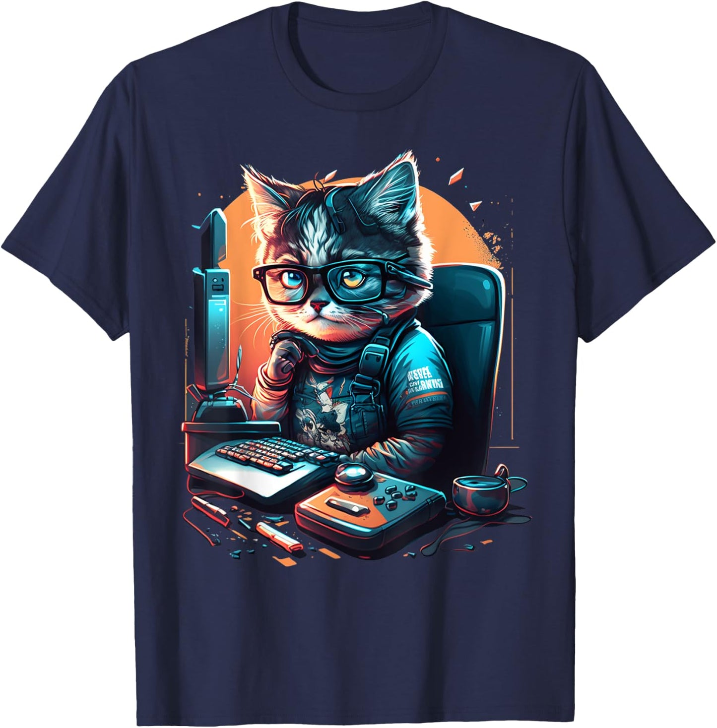 Cat Work On Computers with glasses cute cats Computer Nerd T-Shirt - T-Shirt | Navy