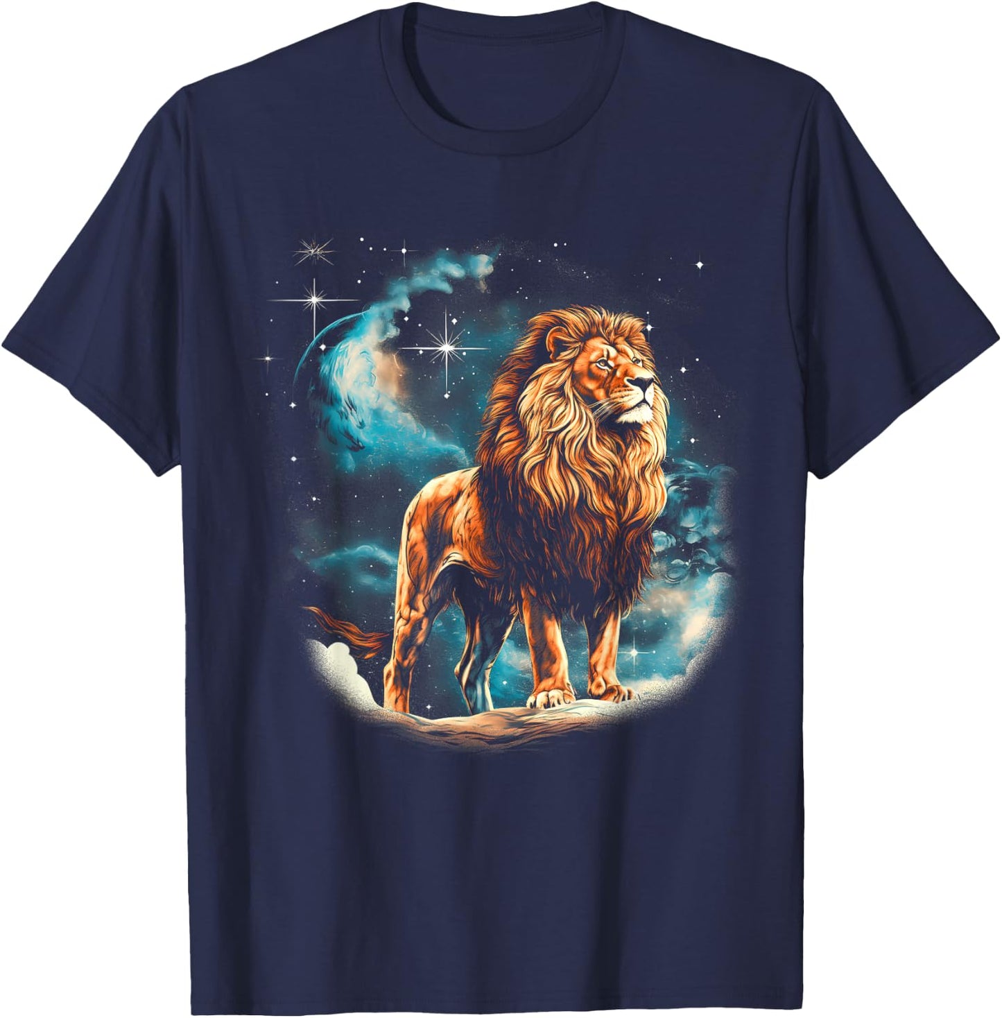 Starry Sky Proud Lion Male T-Shirt - T-Shirt | Navy