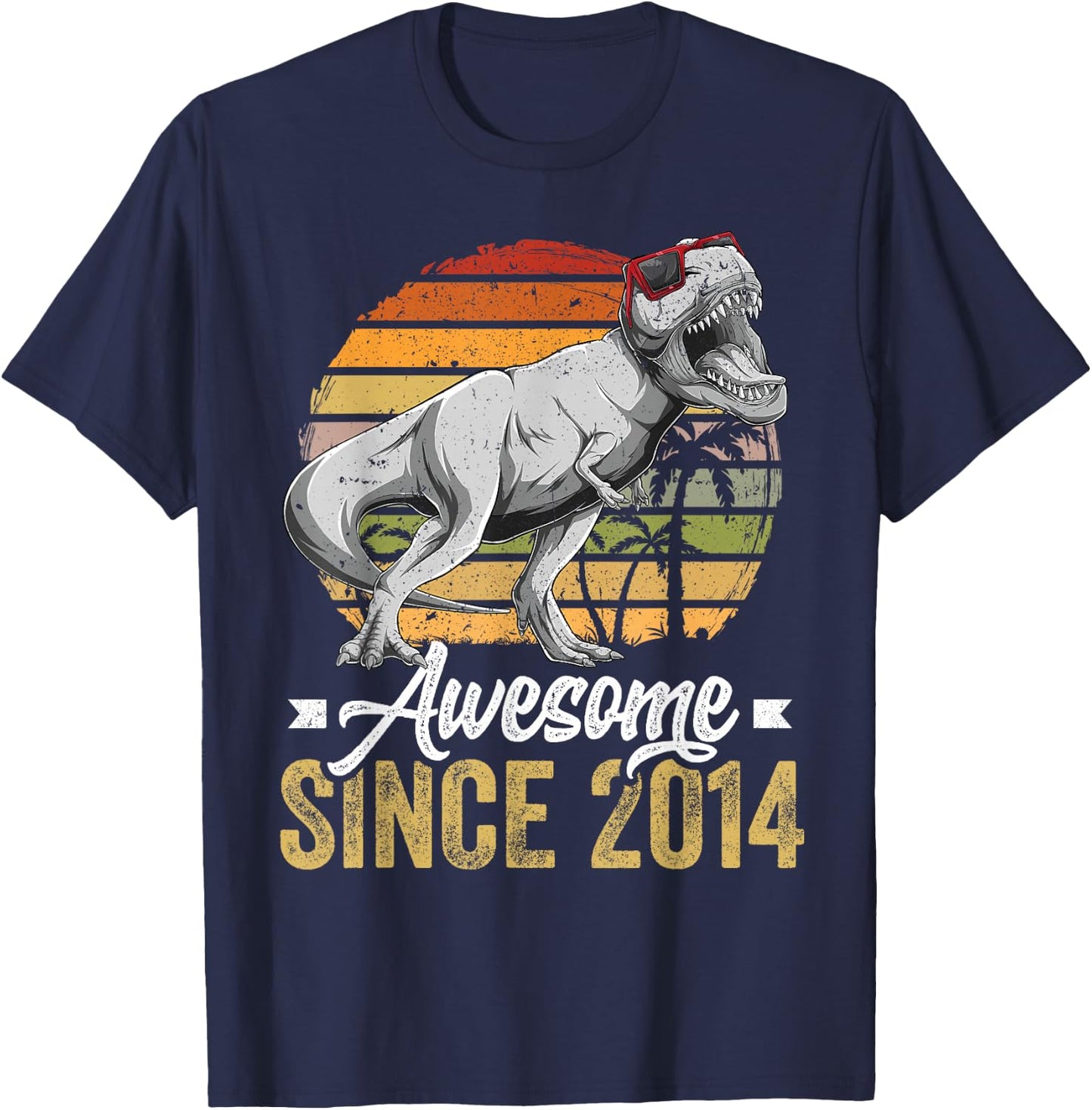 Awesome Since 2014 11 Years Old 11th Birthday Trex Dinosaur T-Shirt - T-Shirt | Navy