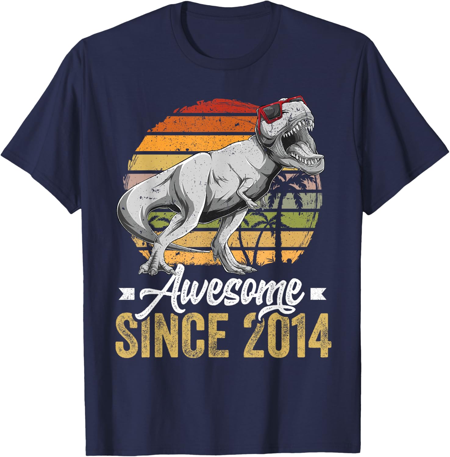 Awesome Since 2014 11 Years Old 11th Birthday Trex Dinosaur T-Shirt - T-Shirt | Navy