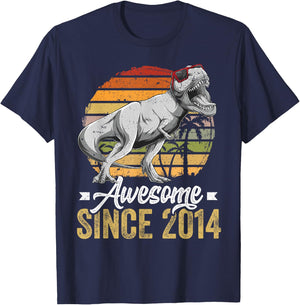 Awesome Since 2014 11 Years Old 11th Birthday Trex Dinosaur T-Shirt - T-Shirt | Navy