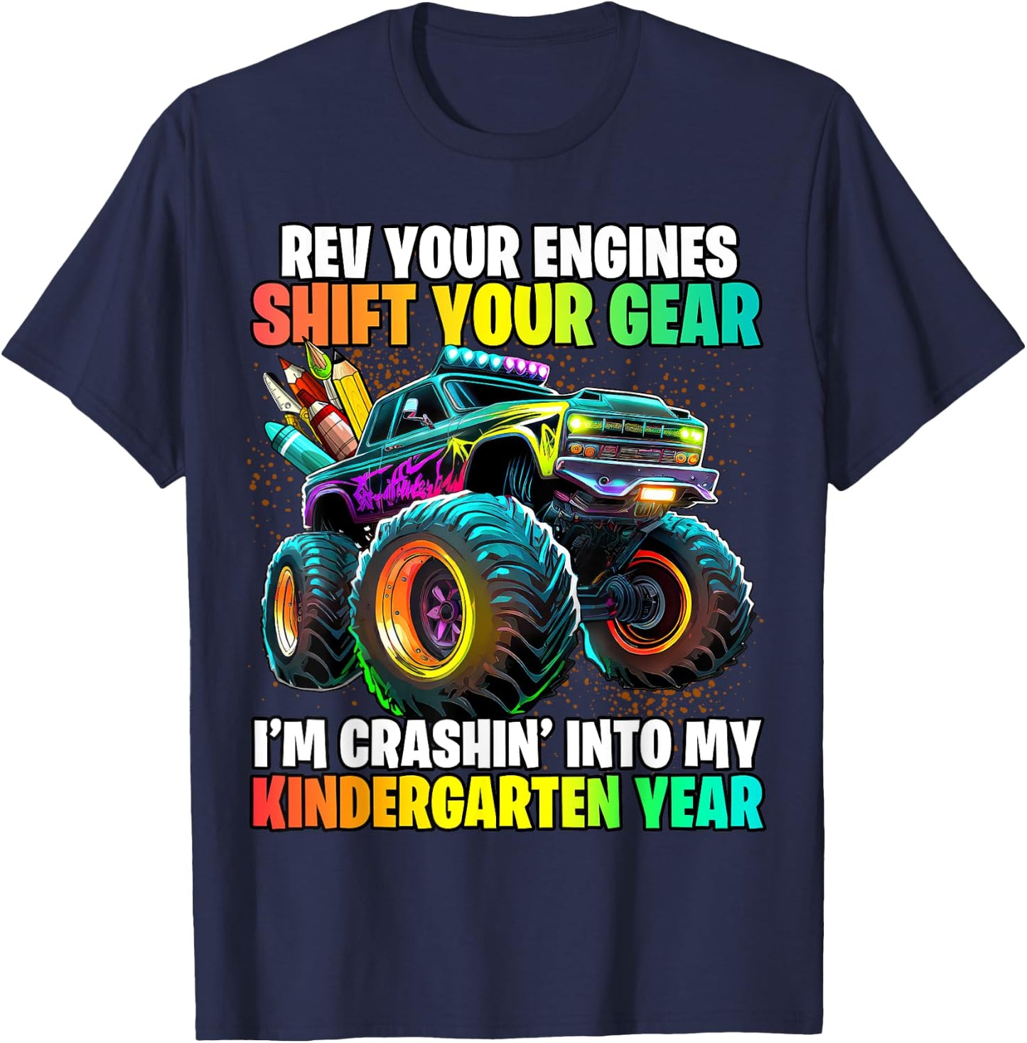 Back to School Kindergarten Monster Truck First Day Boys T-Shirt - T-Shirt | Navy