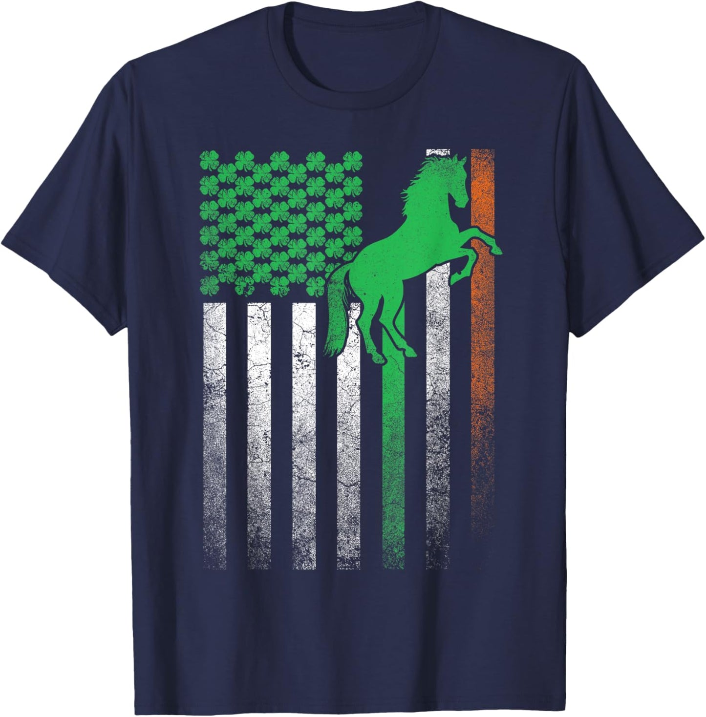 Horse Gift St. Patrick's Day Irish American Flag Ireland Women Kids Men T-Shirt - T-Shirt | Navy