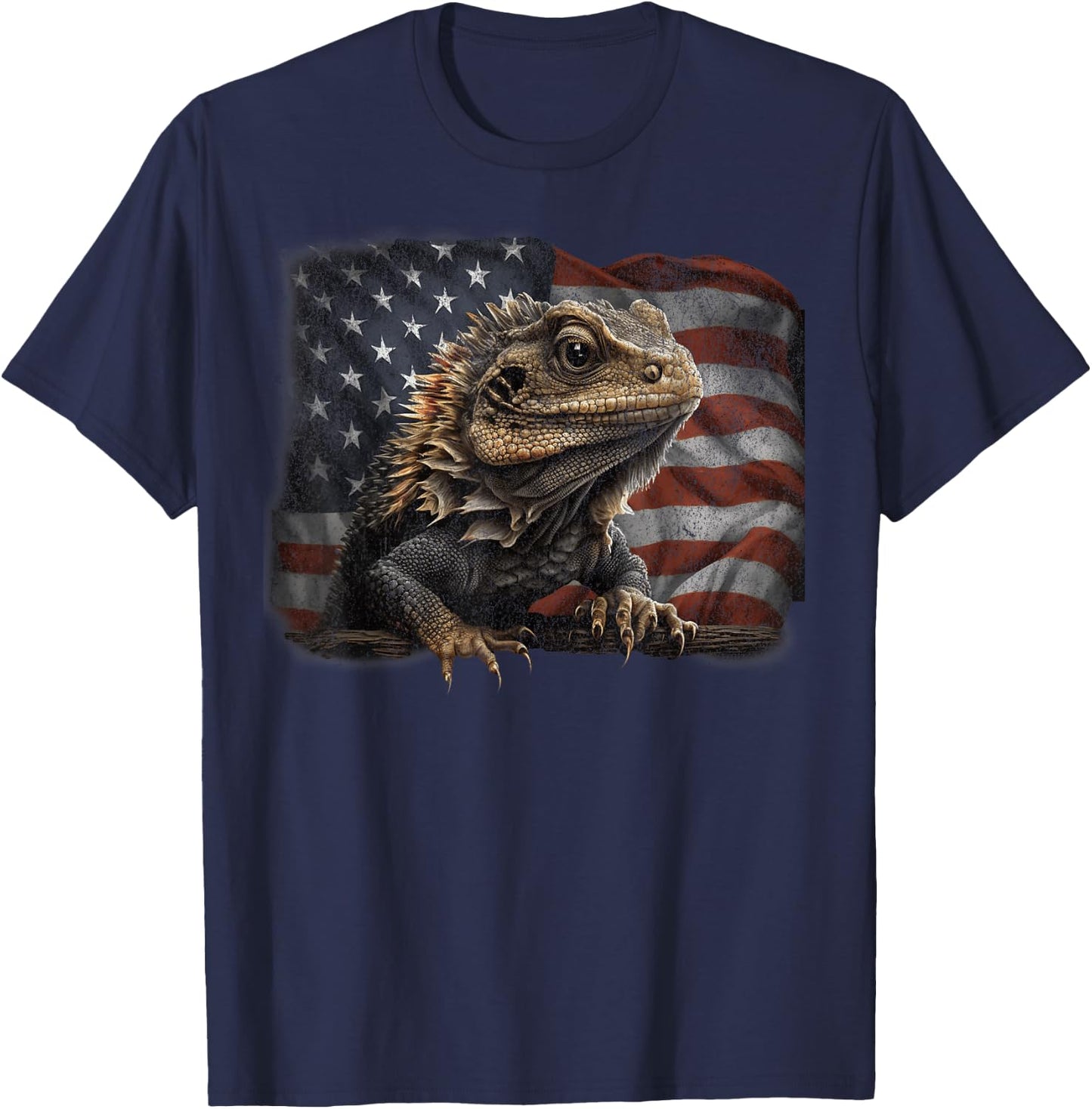 Bearded Dragon USA American Flag 4th of July Lizard Gifts T-Shirt - T-Shirt | Navy