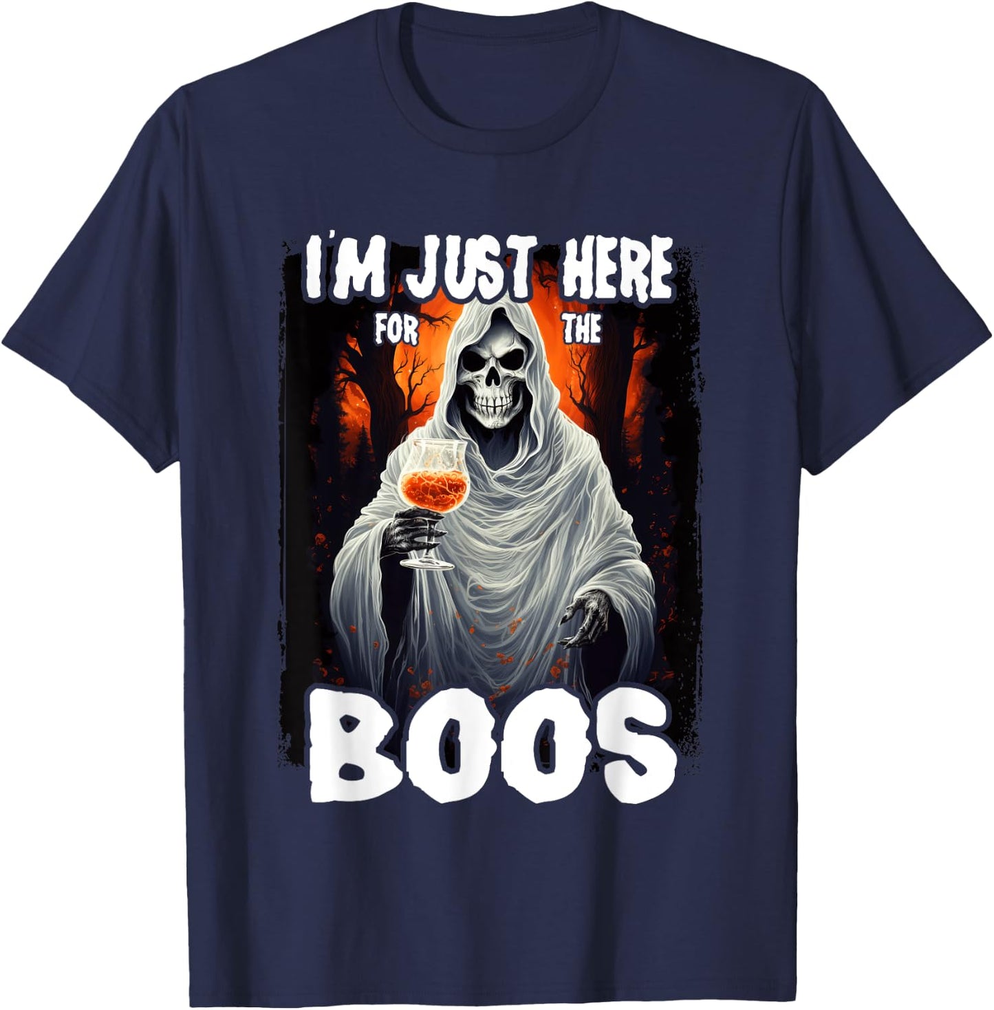 I'm Just Here For The Boos Ghost Funny Men Women Halloween T-Shirt - T-Shirt | Navy