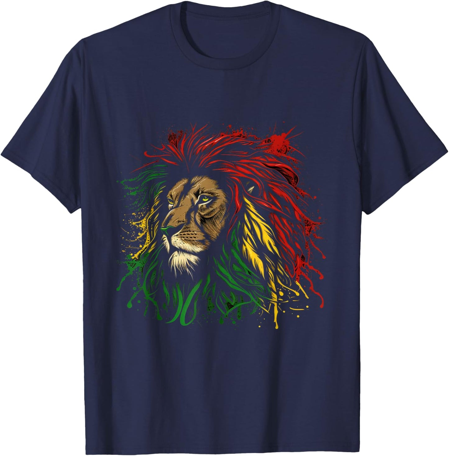 Rasta Reggae Lion Of Judah Jamaican Roots Rastafari Lion T-Shirt - T-Shirt | Navy