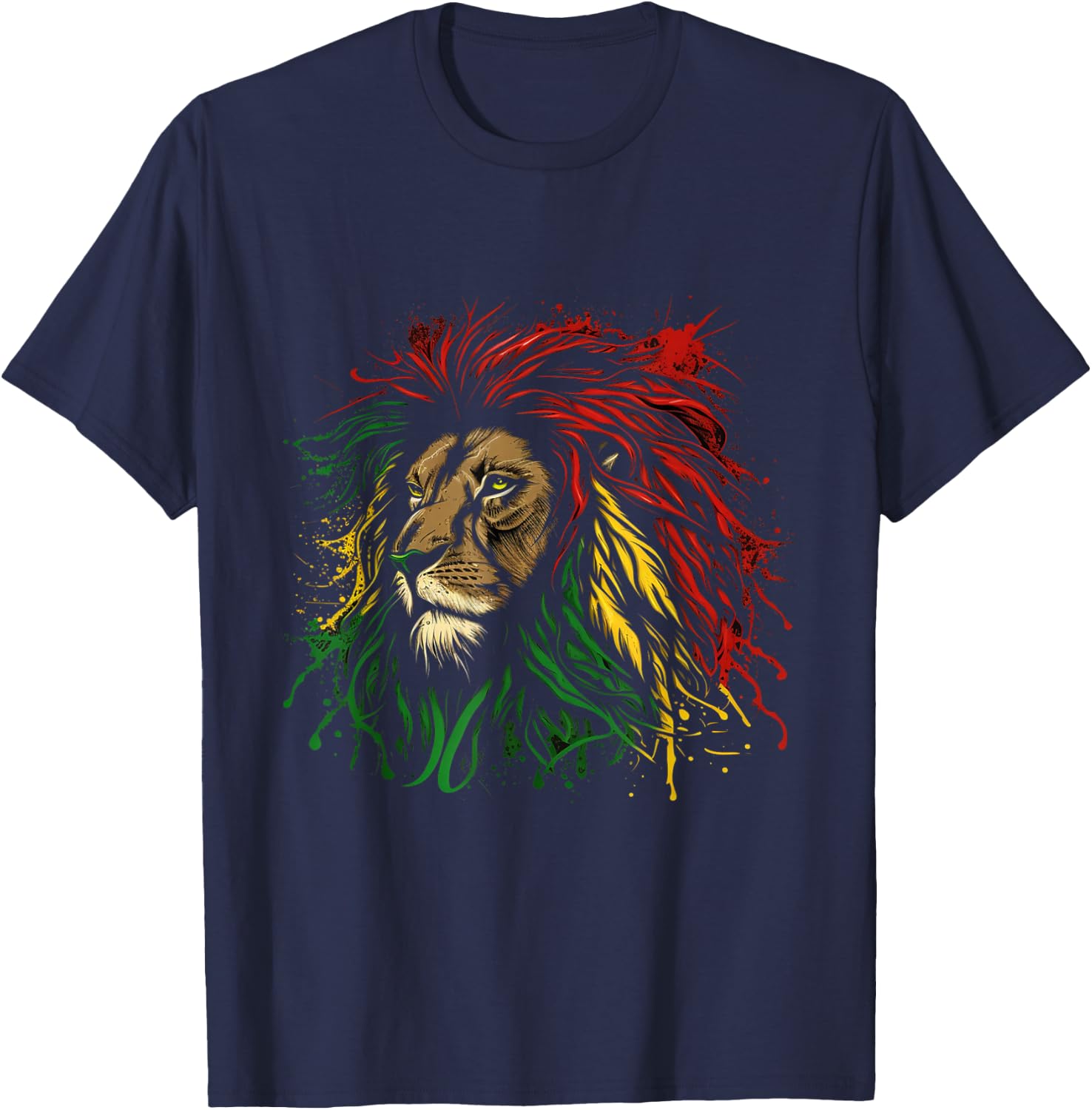 Rasta Reggae Lion Of Judah Jamaican Roots Rastafari Lion T-Shirt - T-Shirt | Navy
