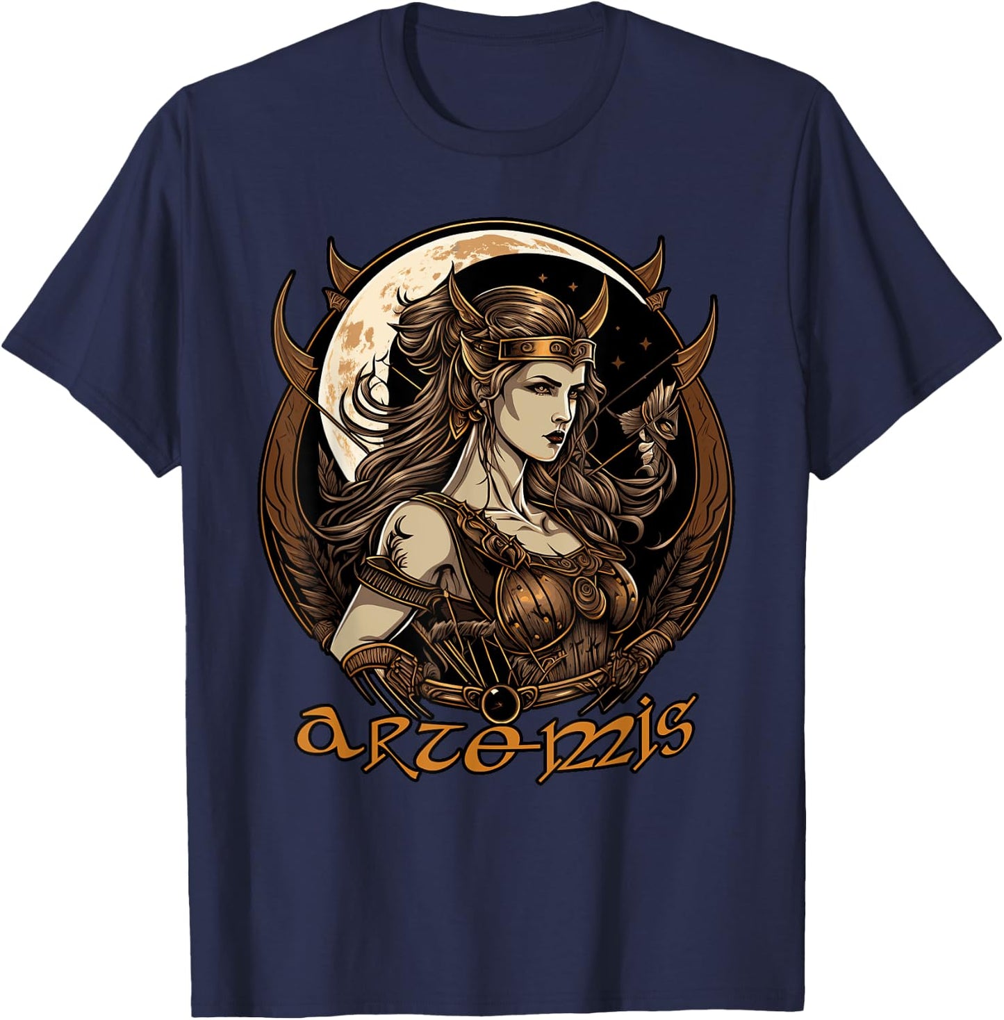 Greek Goddess Artemis Ancient Greece Deities - -Adults - Black - Small - Short Sleeve - - Regular Fit - Cotton 65%, Polyester 35% T-Shirt - T-Shirt | Navy