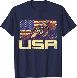4th of July Dirt Bike Motocross Racing American Flag MX T-Shirt - T-Shirt | Navy
