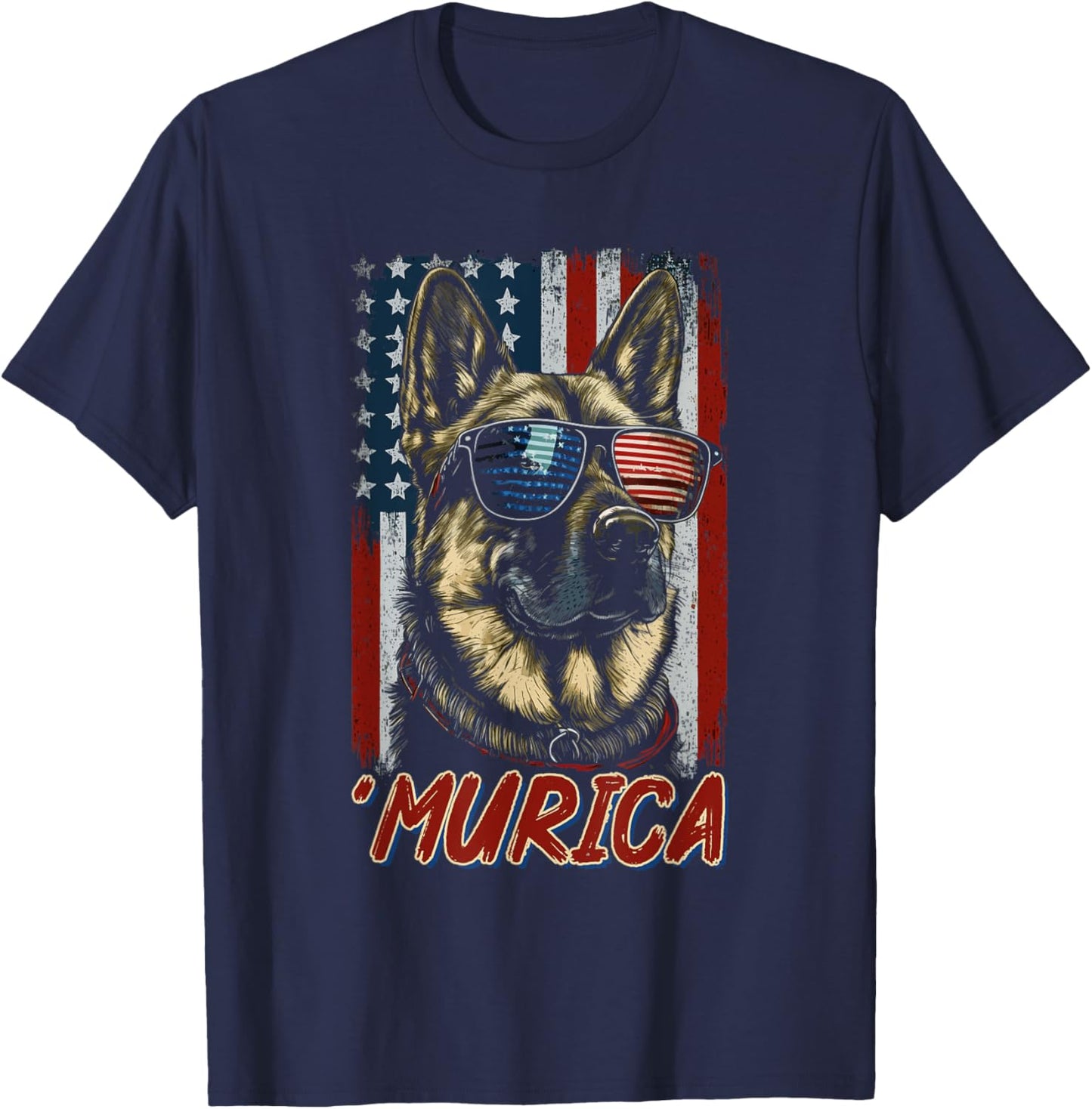 Murica Patriotic German Shepherd 4th of July Dog T-Shirt - T-Shirt | Navy