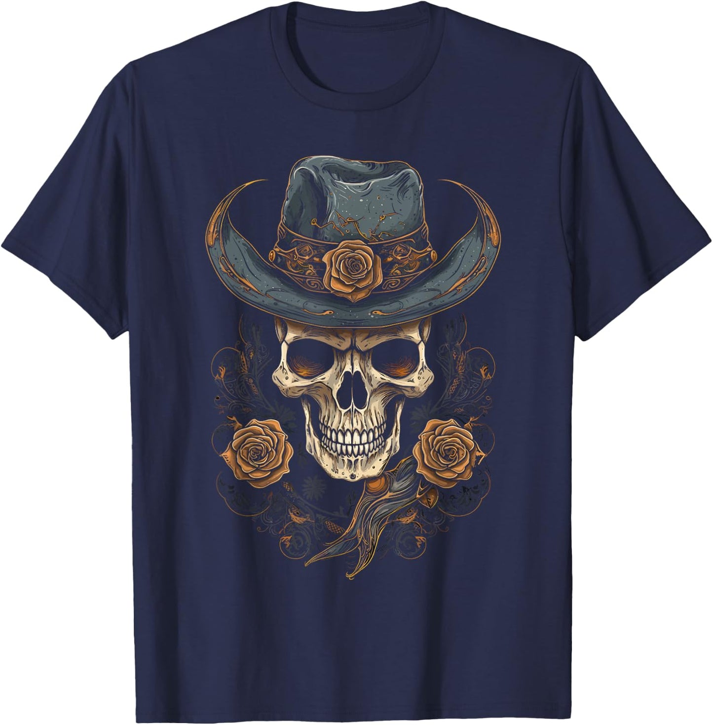 Gothic Y'allternative Aesthetic Western Skull , Men T-Shirt - T-Shirt | Navy
