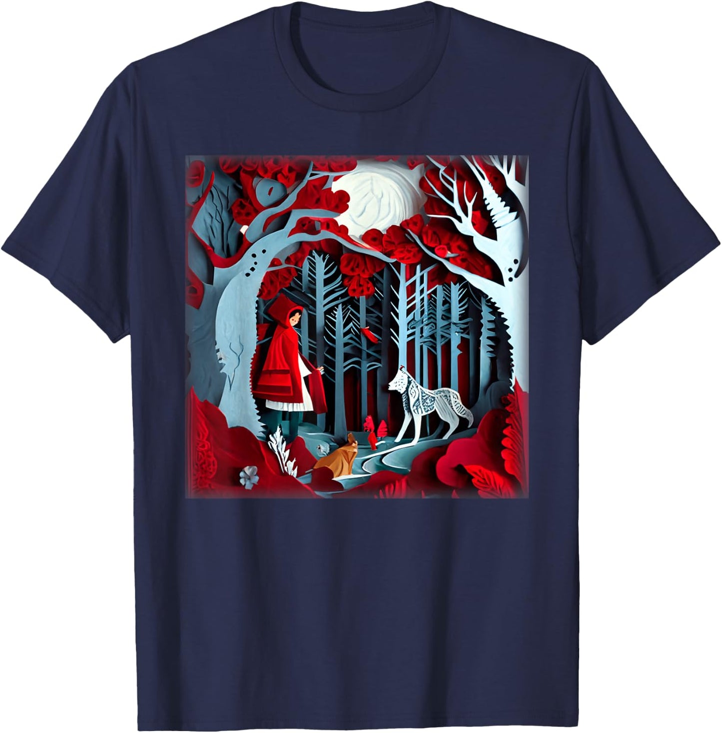 Paper Cut Craft Paper Illustration Little Red a Riding Hood T-Shirt - T-Shirt | Navy