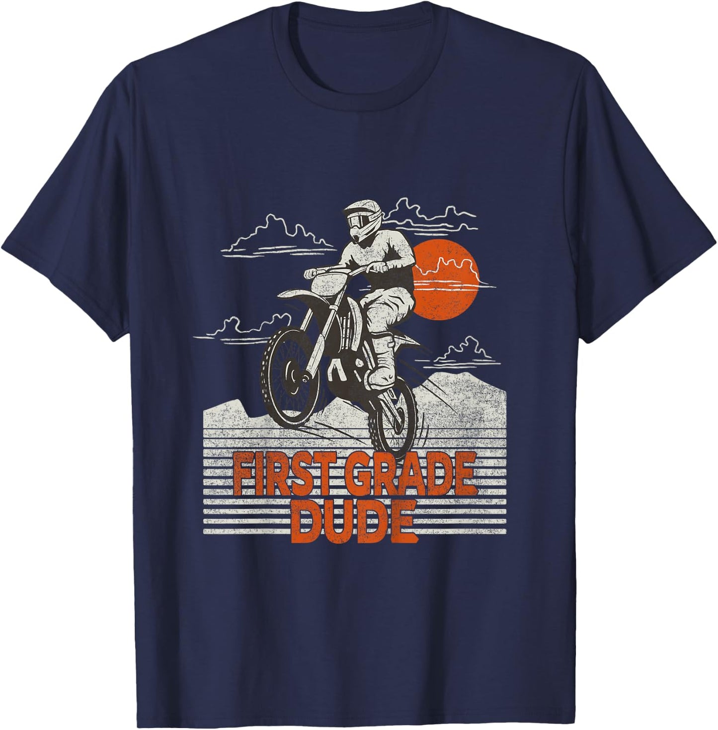 Kids First Grade Dude - First Day of School Dirt Bike Motorcycle T-Shirt - T-Shirt | Navy
