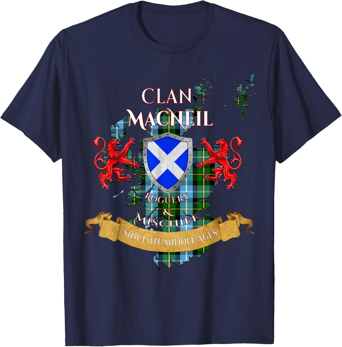 MacNeil Scottish Family Clan Middle Ages Mischief T-Shirt - T-Shirt | Navy