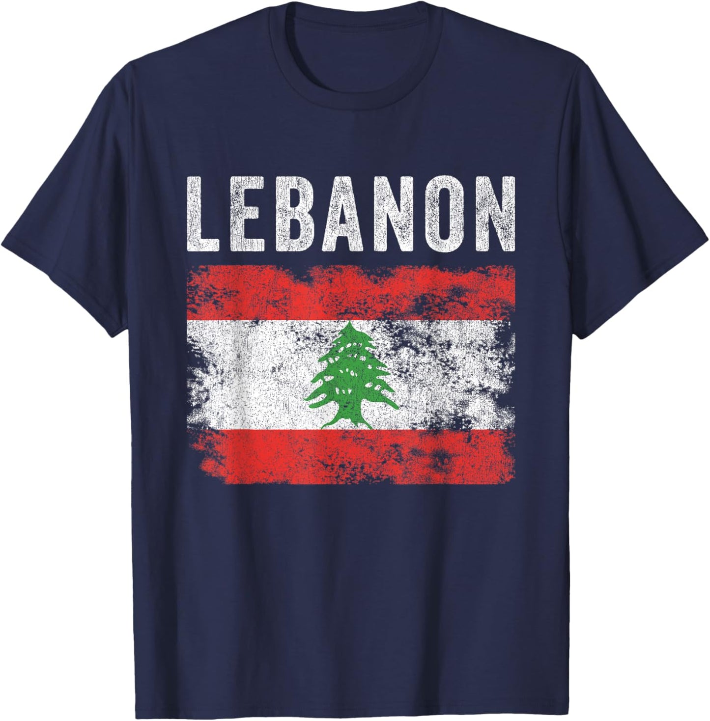 Lebanon Flag Distressed - Men Women Kids - Lebanese Flag T-Shirt - T-Shirt | Navy