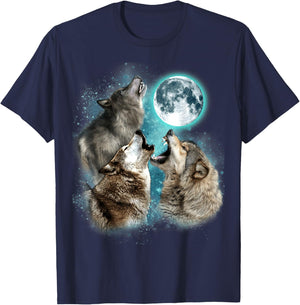 3 Wolf Moon Howling Wolf Head Funny Wolves Women T-Shirt - T-Shirt | Navy