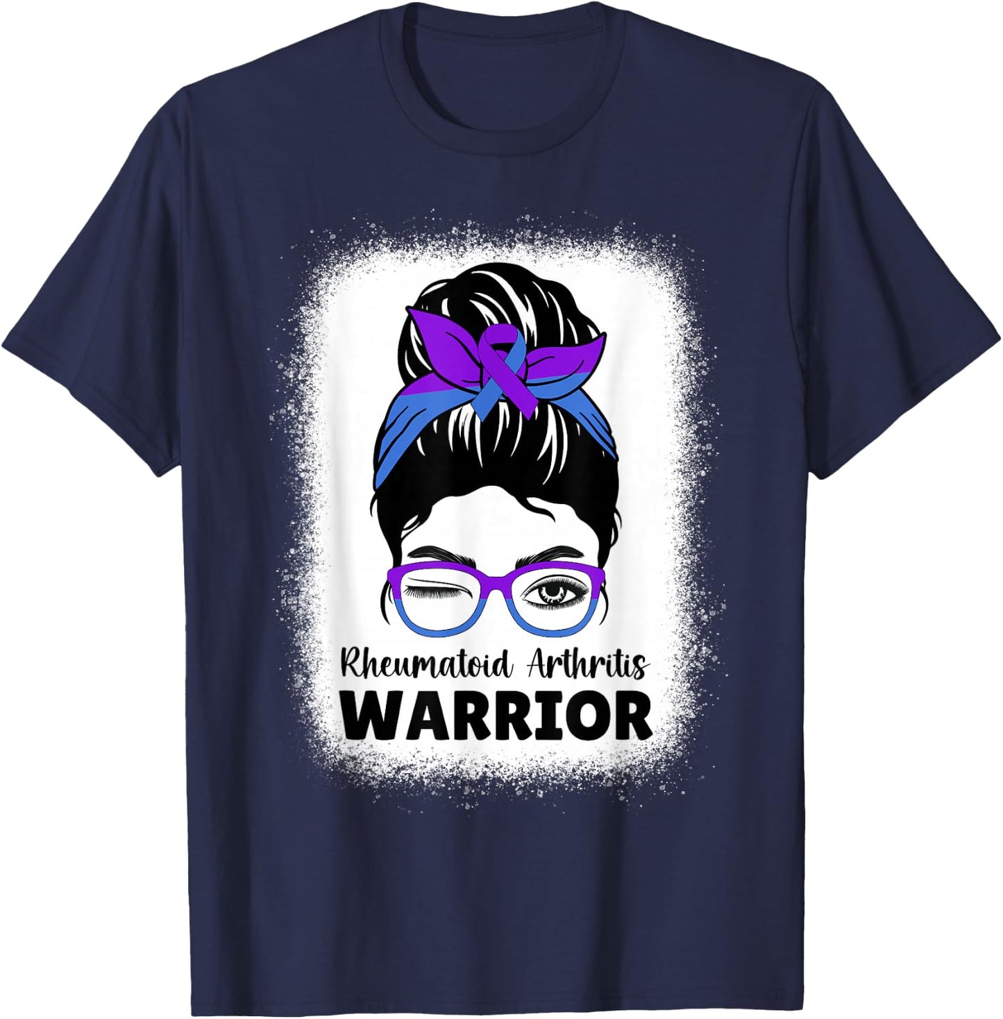 RA Rheumatoid Arthritis Awareness Warrior Women Messy Bun T-Shirt - T-Shirt | Navy