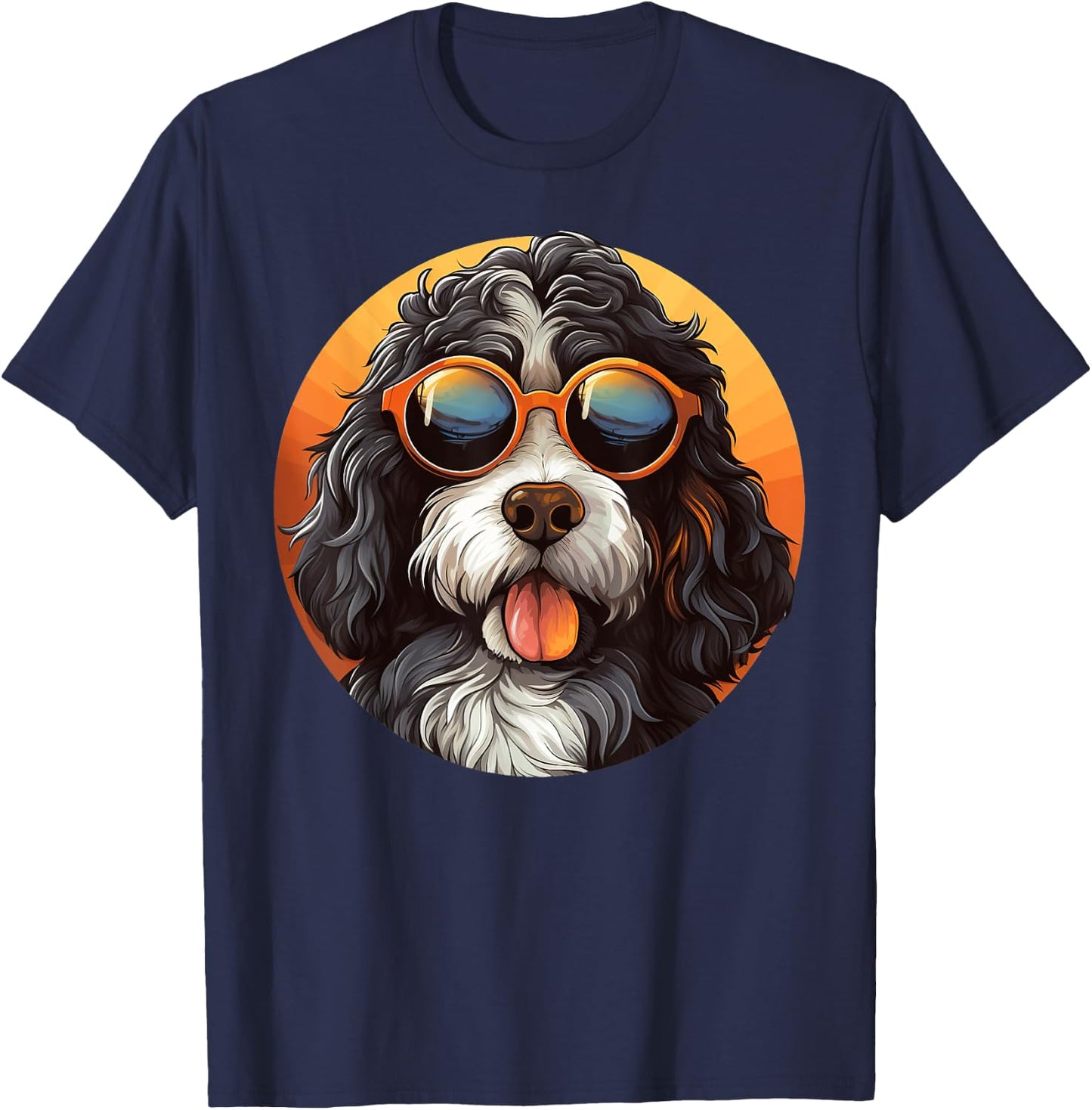 Cute Bernedoodle With Sunglasses Colorful Graphic Lover Dog Women Girls Kids T-Shirt - T-Shirt | Navy