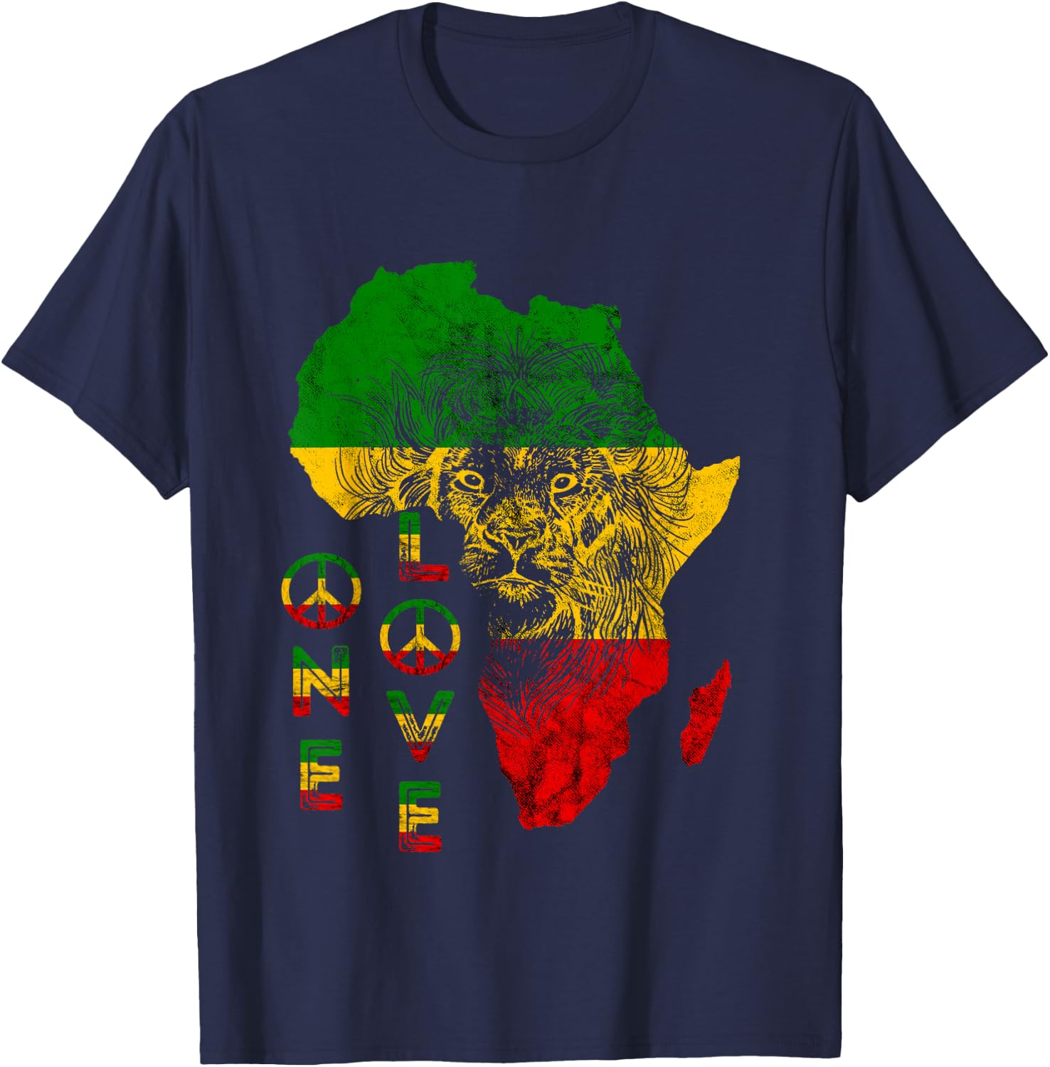 One Pride Love Lion Rasta Reggae Africa Map Lion Of Judah T-Shirt - T-Shirt | Navy