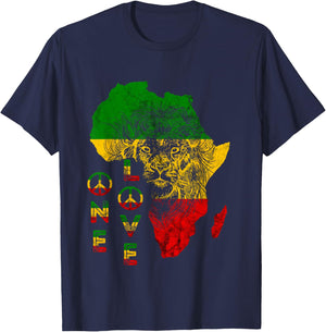 One Pride Love Lion Rasta Reggae Africa Map Lion Of Judah T-Shirt - T-Shirt | Navy