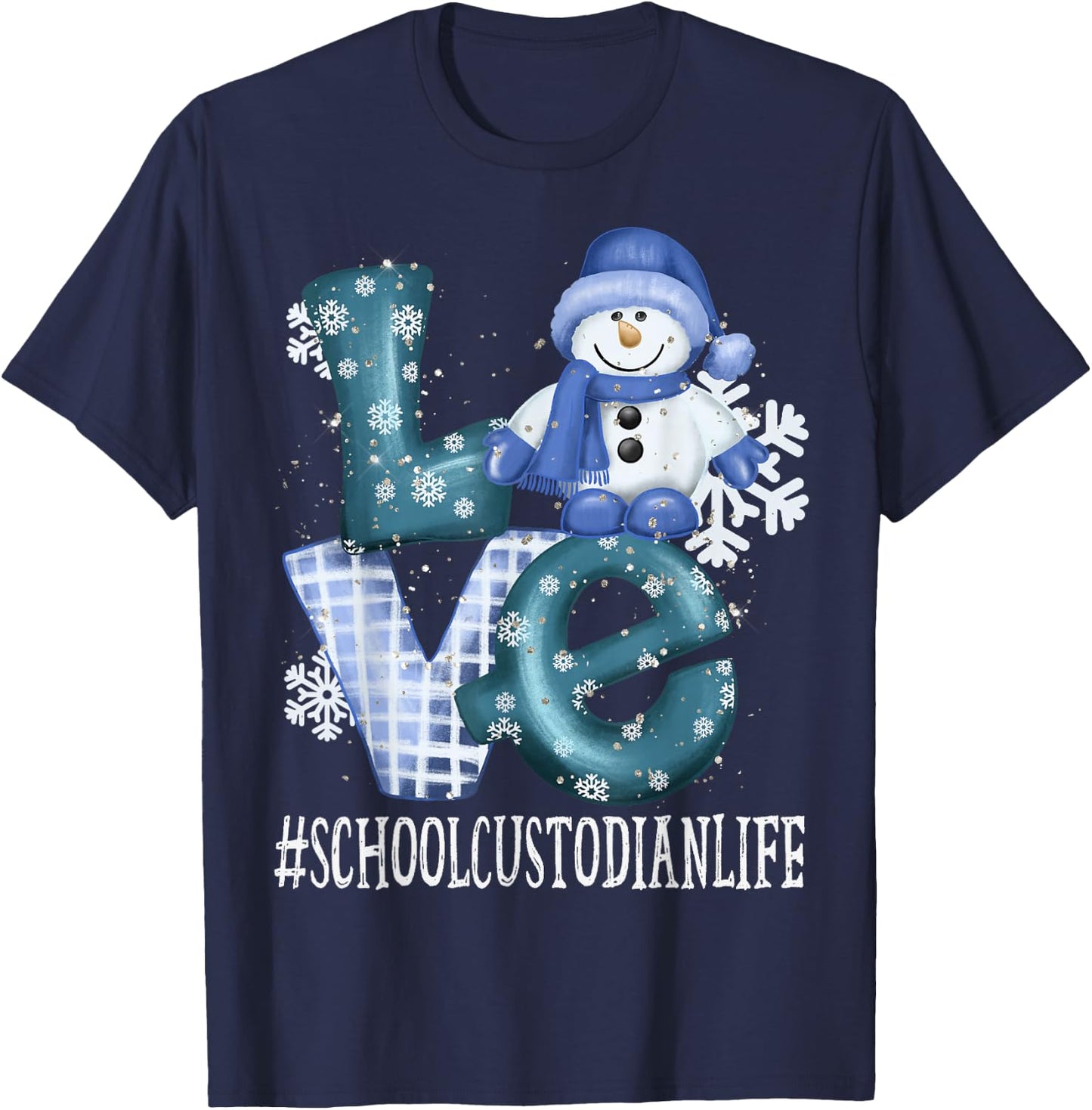 School Custodian Love Snowman Women Winter Season Christmas T-Shirt - T-Shirt | Navy
