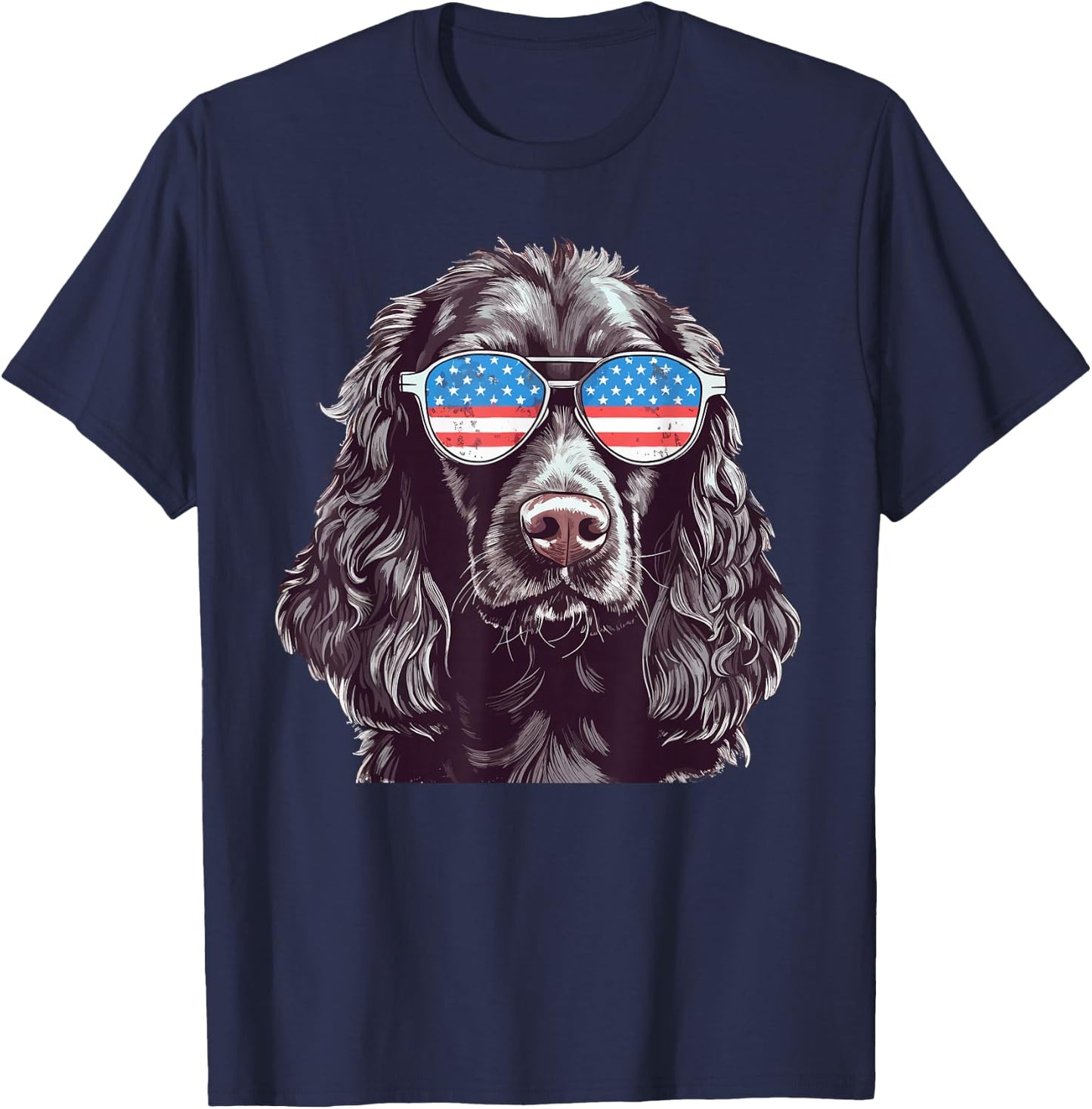 Boykin Spaniel USA American Flag Dog Sunglasses 4th of July T-Shirt - T-Shirt | Navy