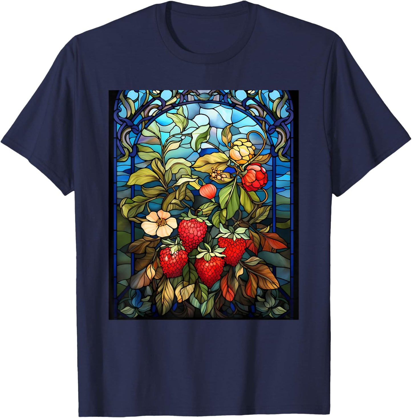 Stained Glass Style Strawberry T-Shirt - T-Shirt | Navy