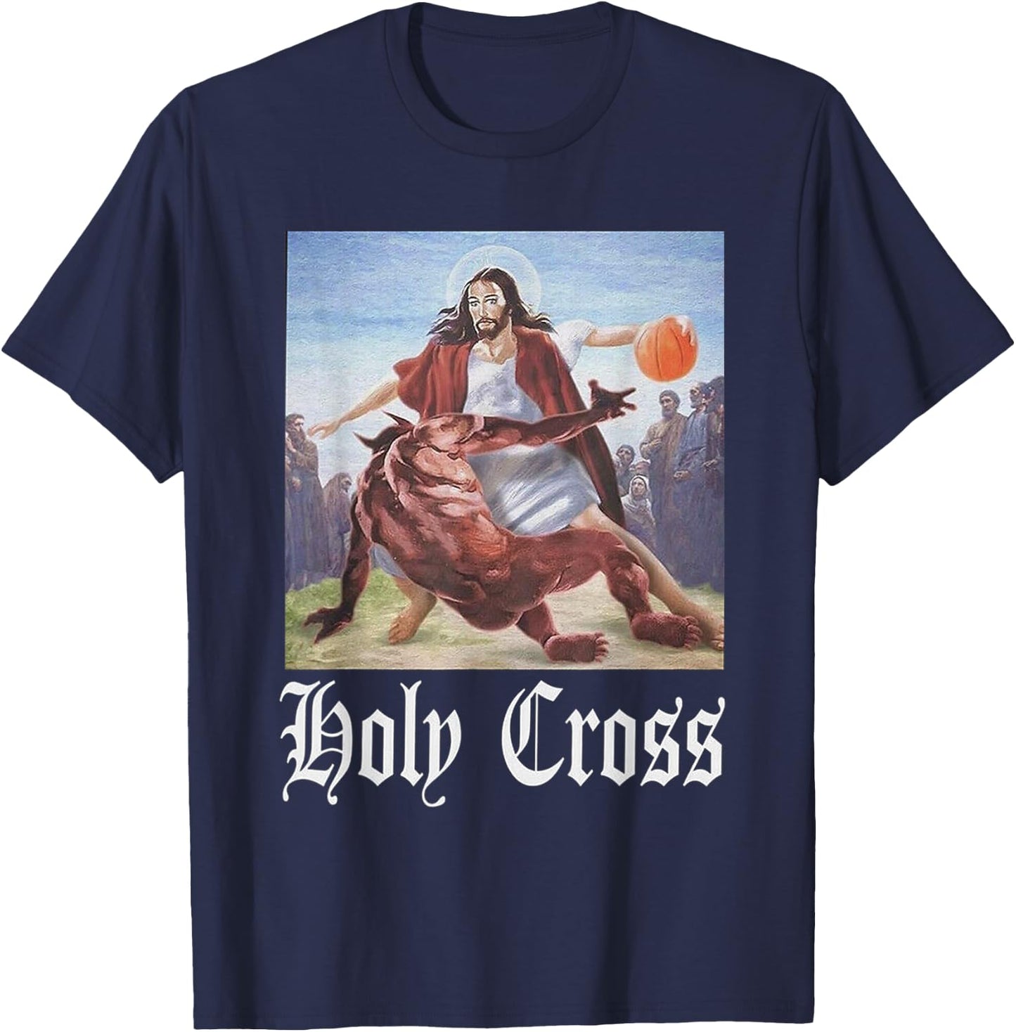 Not Today Satan Jesus Crossover Basketball Holy Cross T-Shirt - T-Shirt | Navy