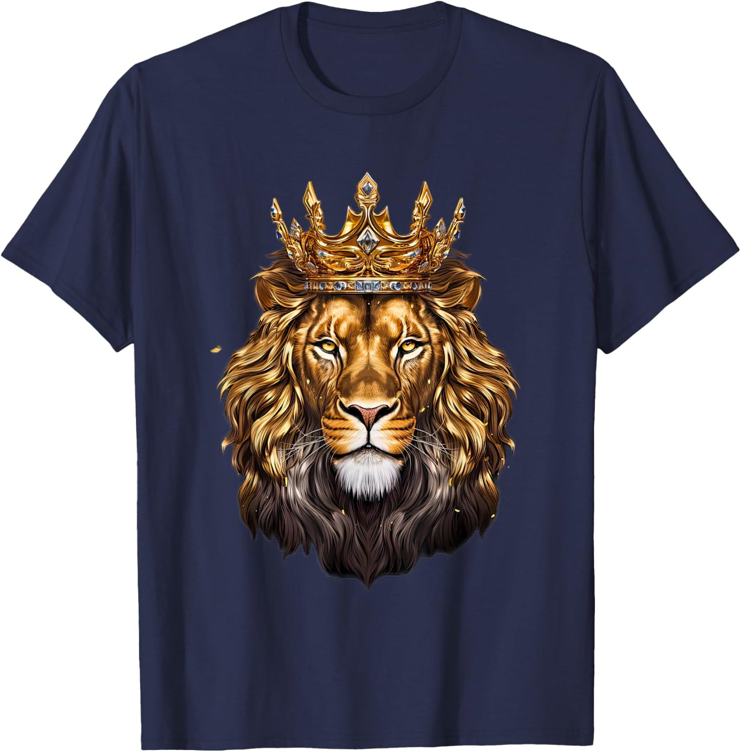 Lion Head Golden Crowned Biblical Lion of Judah T-Shirt - T-Shirt | Navy