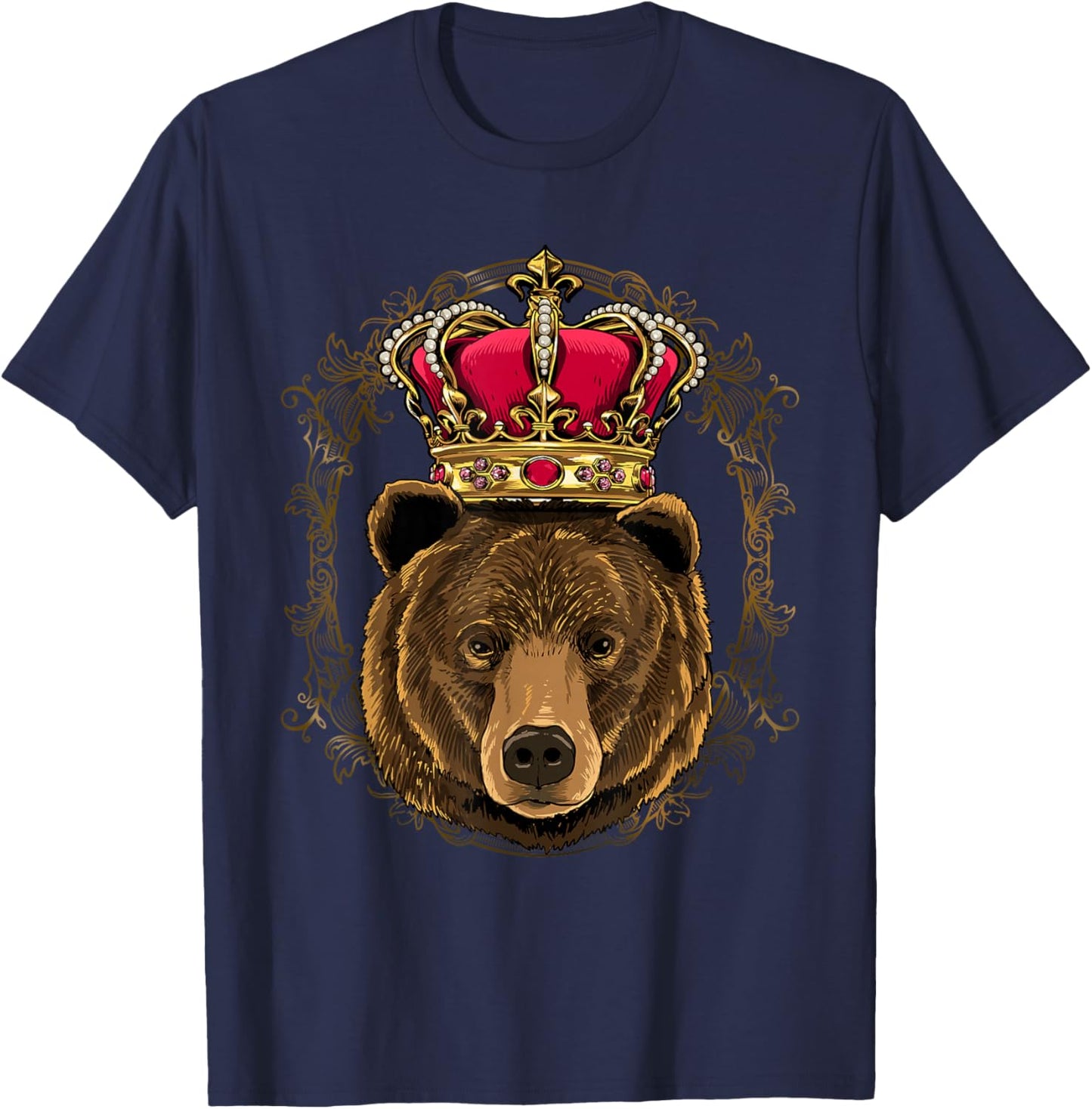 King Queen Grizzly Bear Animal Face Crown British Bear Lover T-Shirt - T-Shirt | Navy