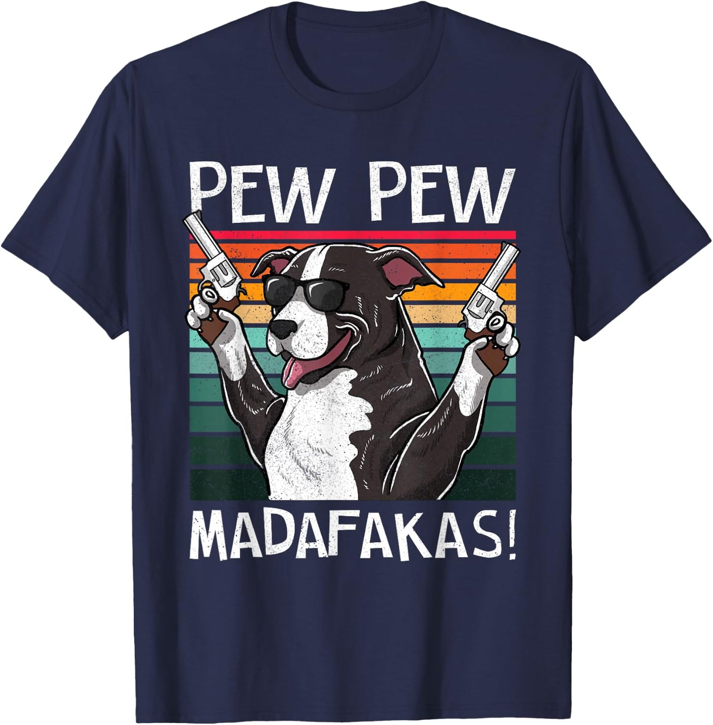 Pitbull Pew Dog Vintage Retro Sunset Dog Guns Pittie Women T-Shirt - T-Shirt | Navy