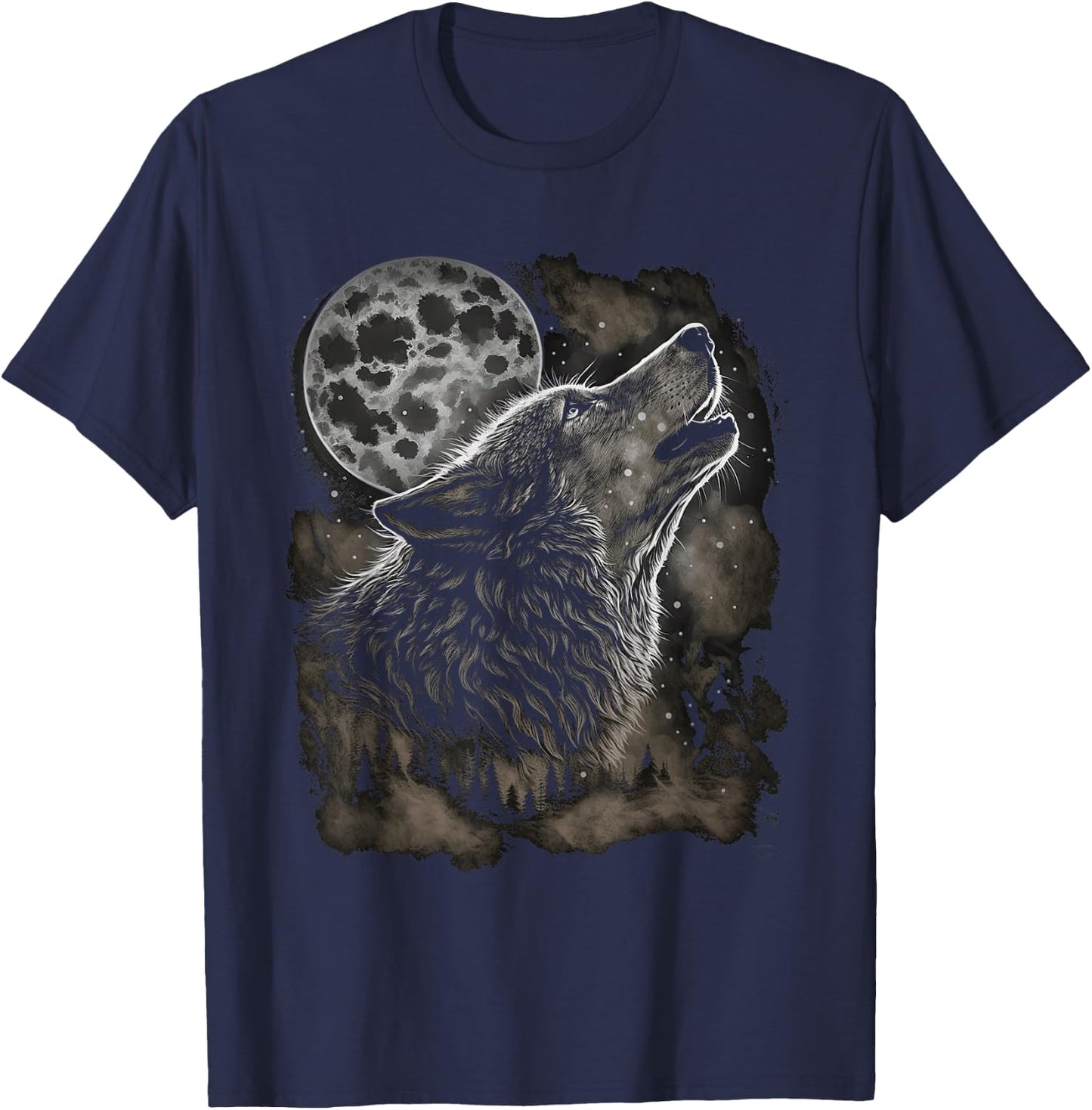 Wolves howling at moon wolf wild animal T-Shirt - T-Shirt | Navy