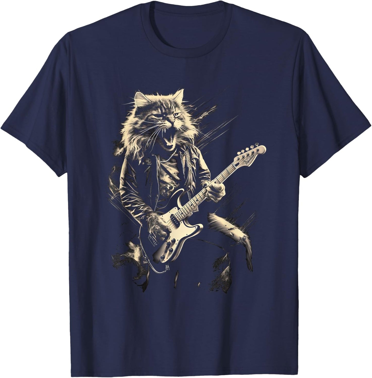 Cat Playing Bass Guitar Guitarist Rocker cool Men Women Kids T-Shirt - T-Shirt | Navy