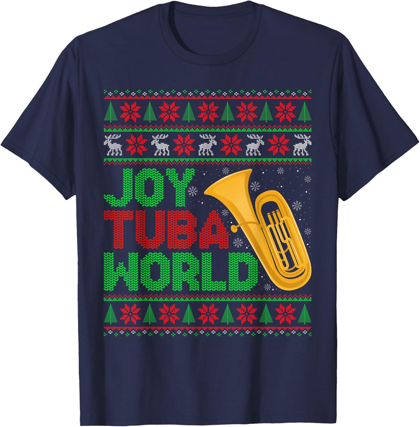 Joy Tuba World Music Lover Xmas Tuba Ugly Christmas T-Shirt - T-Shirt | Navy