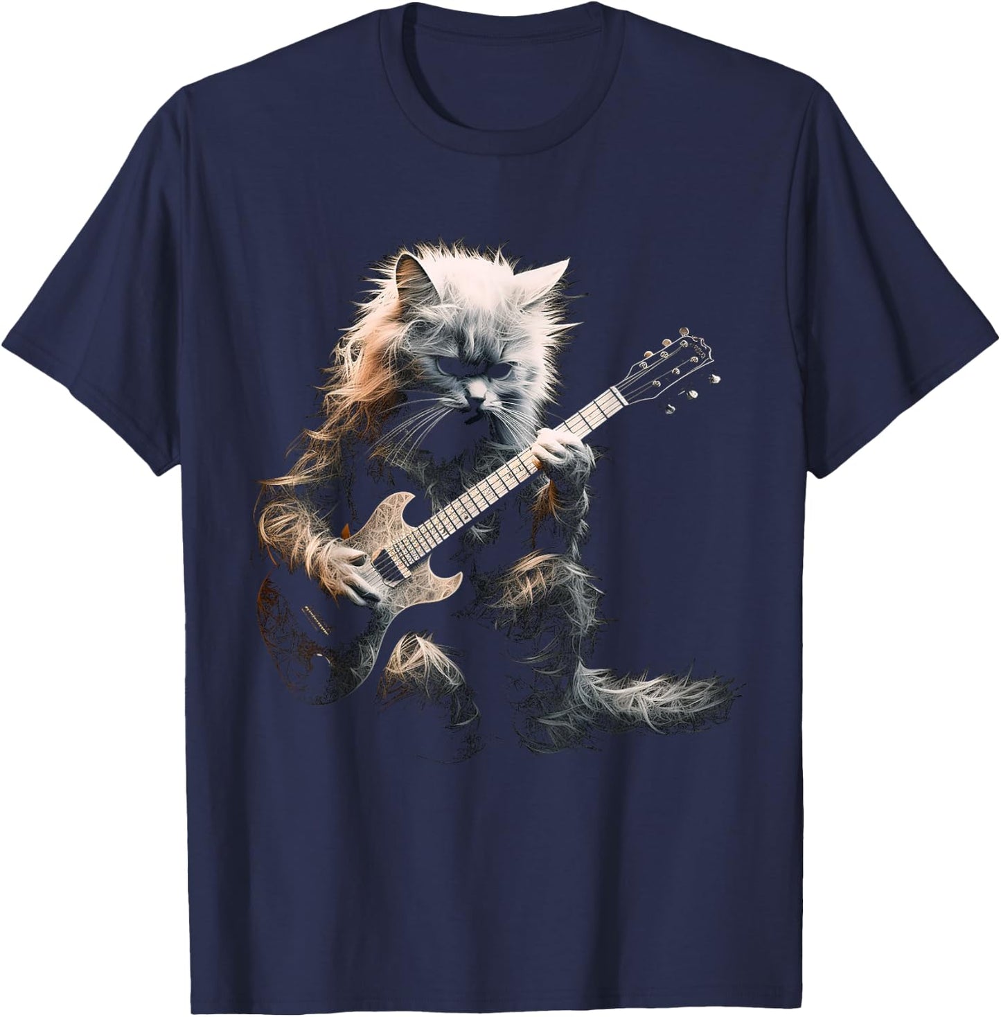 Funny Guitar Cat Rock Cat Playing Guitar T-Shirt - T-Shirt | Navy