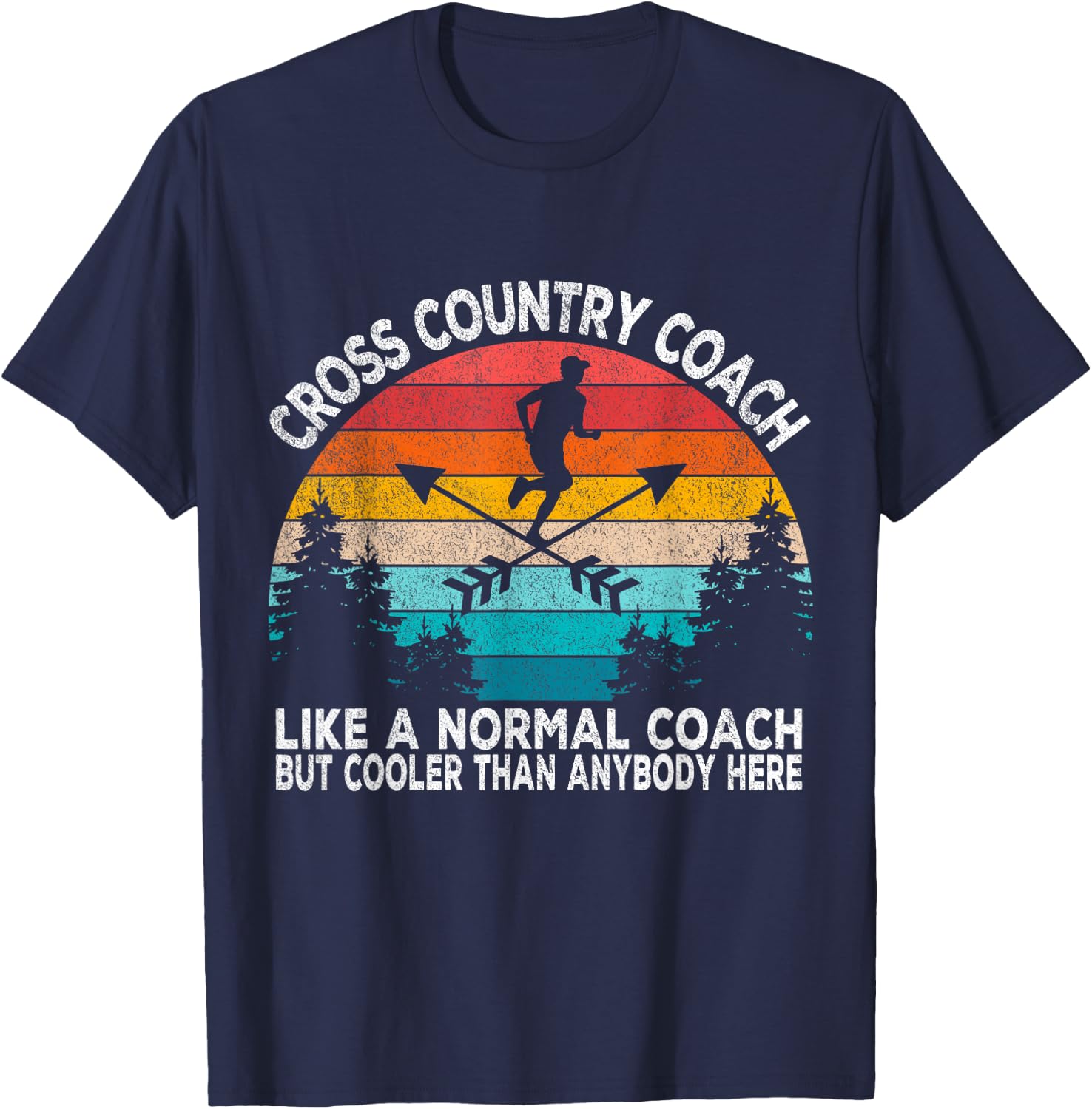 Cross Country Coach Cross Country Running Coach Retro T-Shirt - T-Shirt | Navy