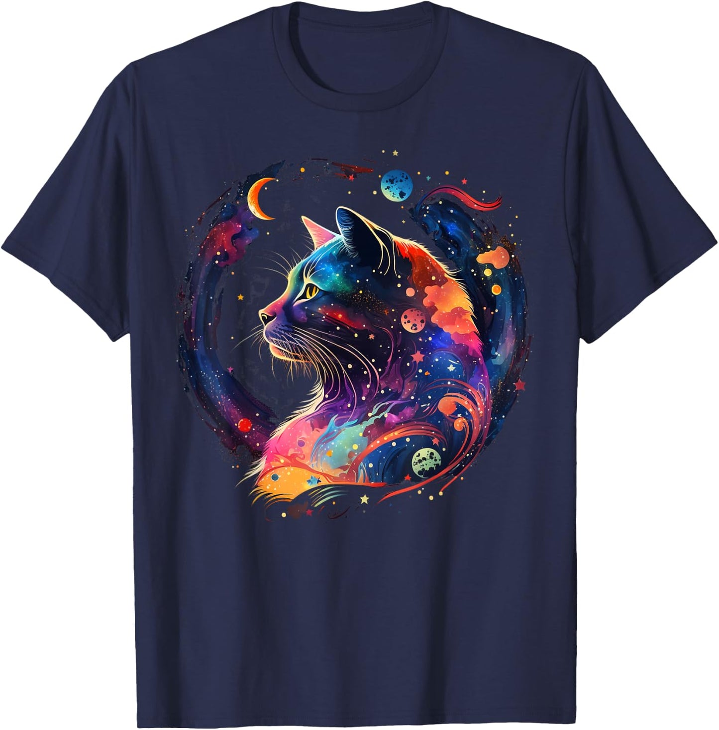 Astronaut Outer Space Kitty on Galaxy Cat Lover T-Shirt - T-Shirt | Navy