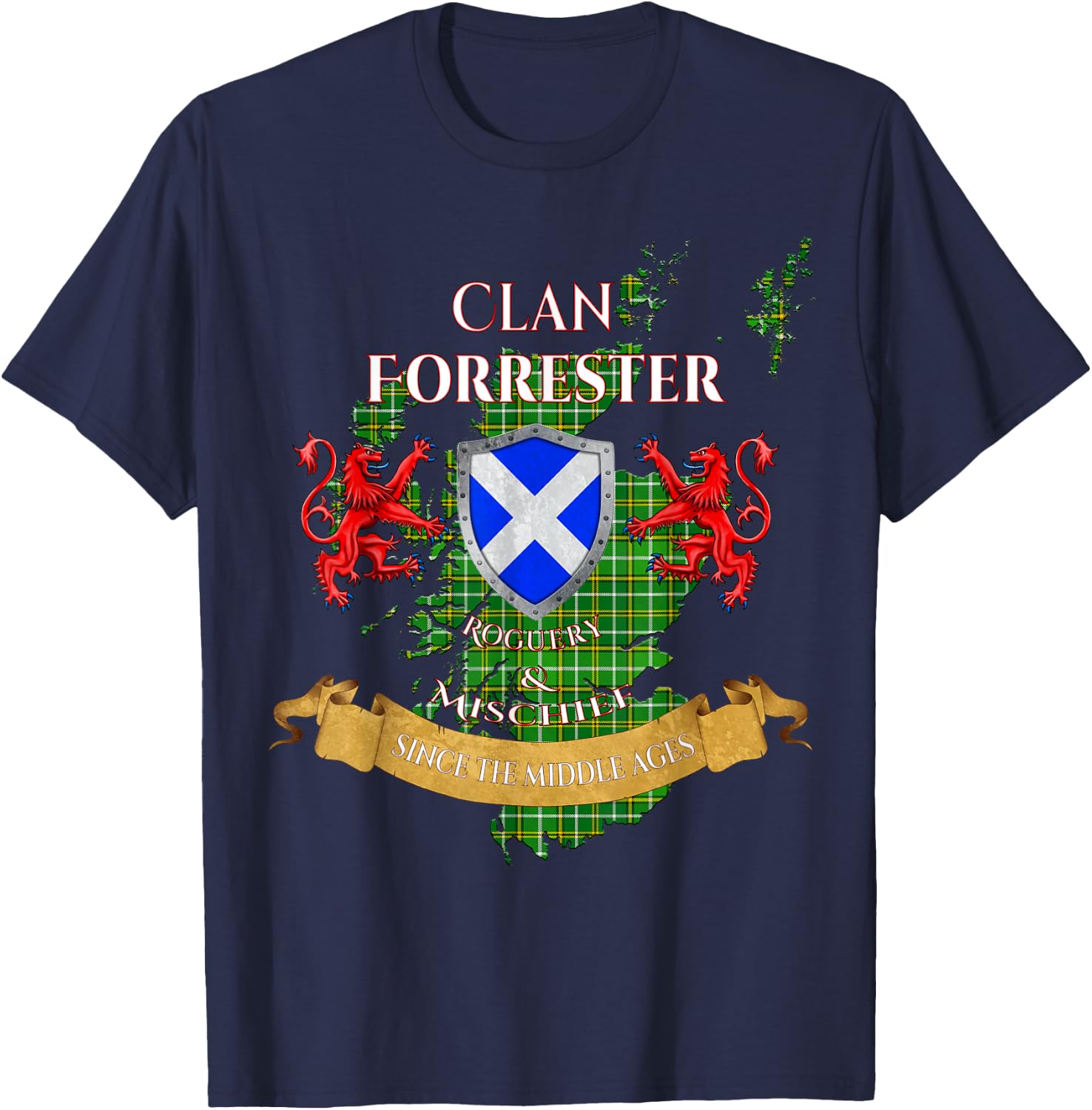 Forrester Hunting Scottish Family Clan Middle Ages Mischief T-Shirt - T-Shirt | Navy