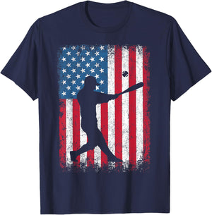 American Flag Vintage Baseball Flag Dad Mom T-Shirt - T-Shirt | Navy