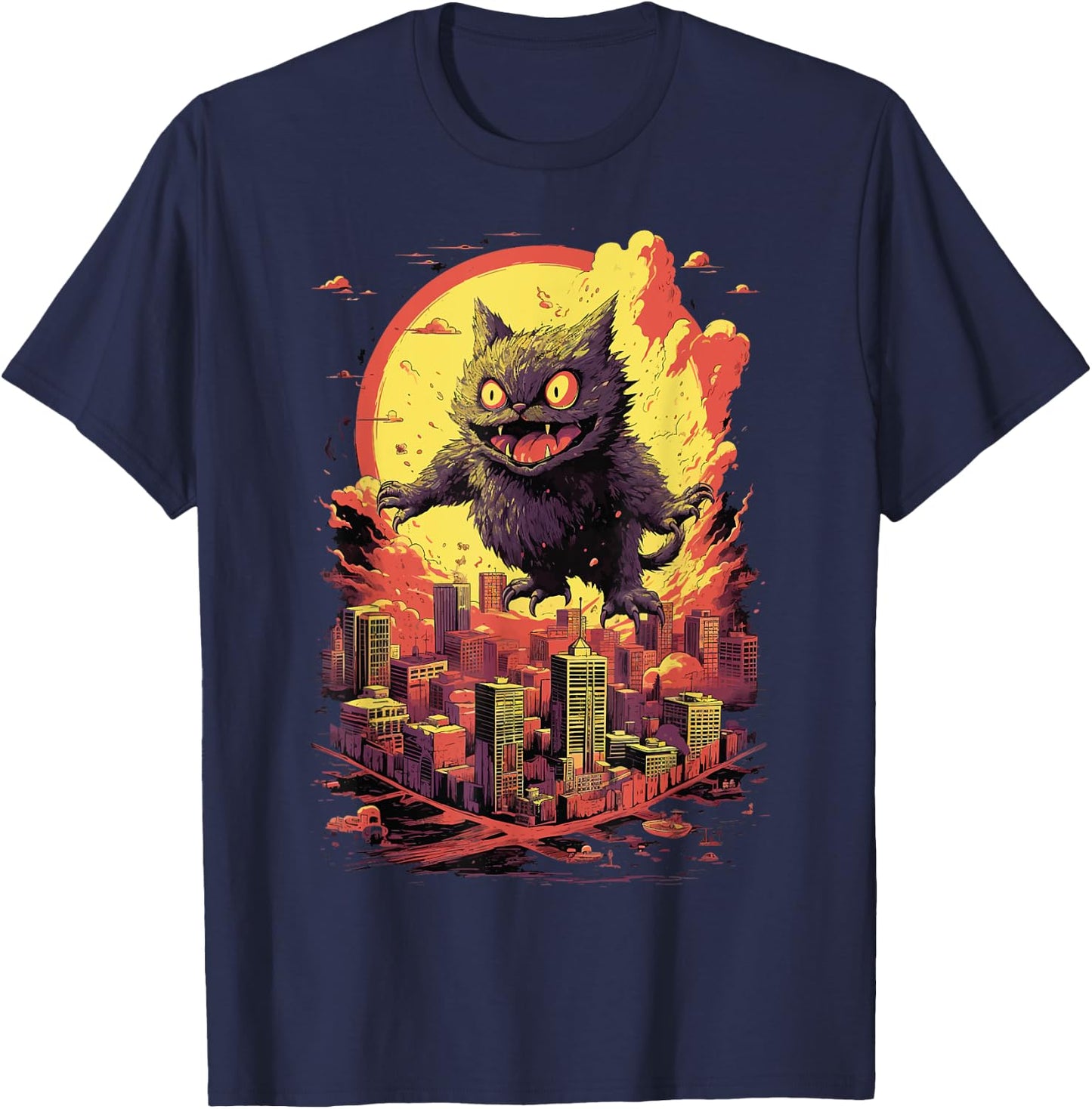 Catzilla Cat Jumping for Lover of Big Cats Kitty Kitten T-Shirt - T-Shirt | Navy