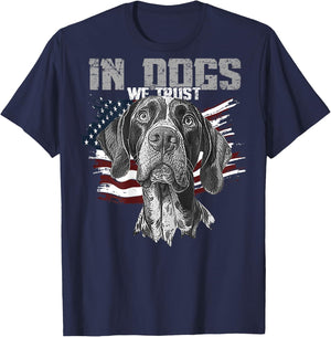 German Shorthaired Pointer In Dogs We Trust (on back) T-Shirt - T-Shirt | Navy