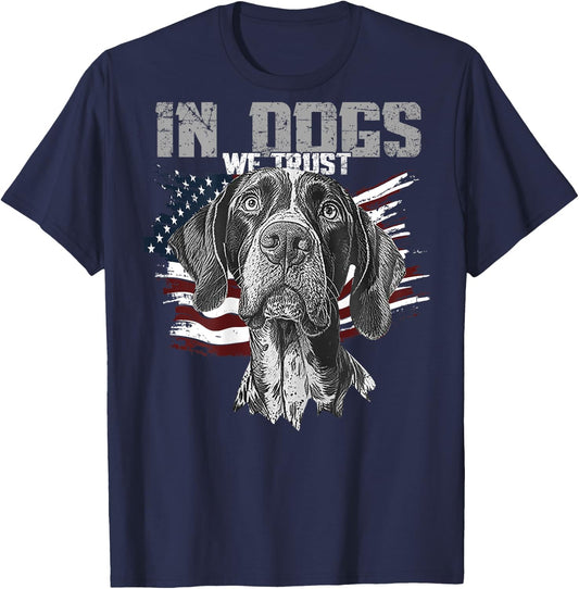 German Shorthaired Pointer In Dogs We Trust (on back) T-Shirt - T-Shirt | Navy