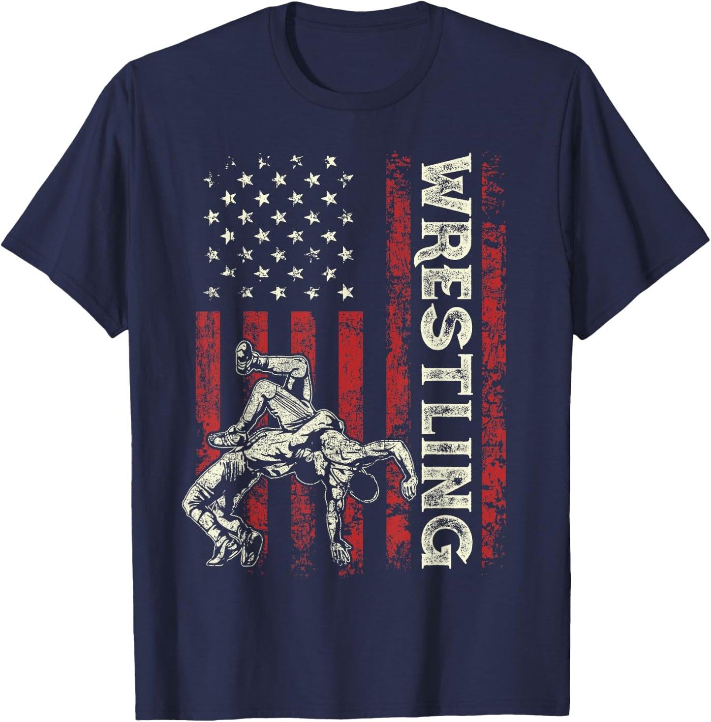 Wrestling US Flag Gifts Dad Wrestler Patriotic 4th Of July T-Shirt - T-Shirt | Navy